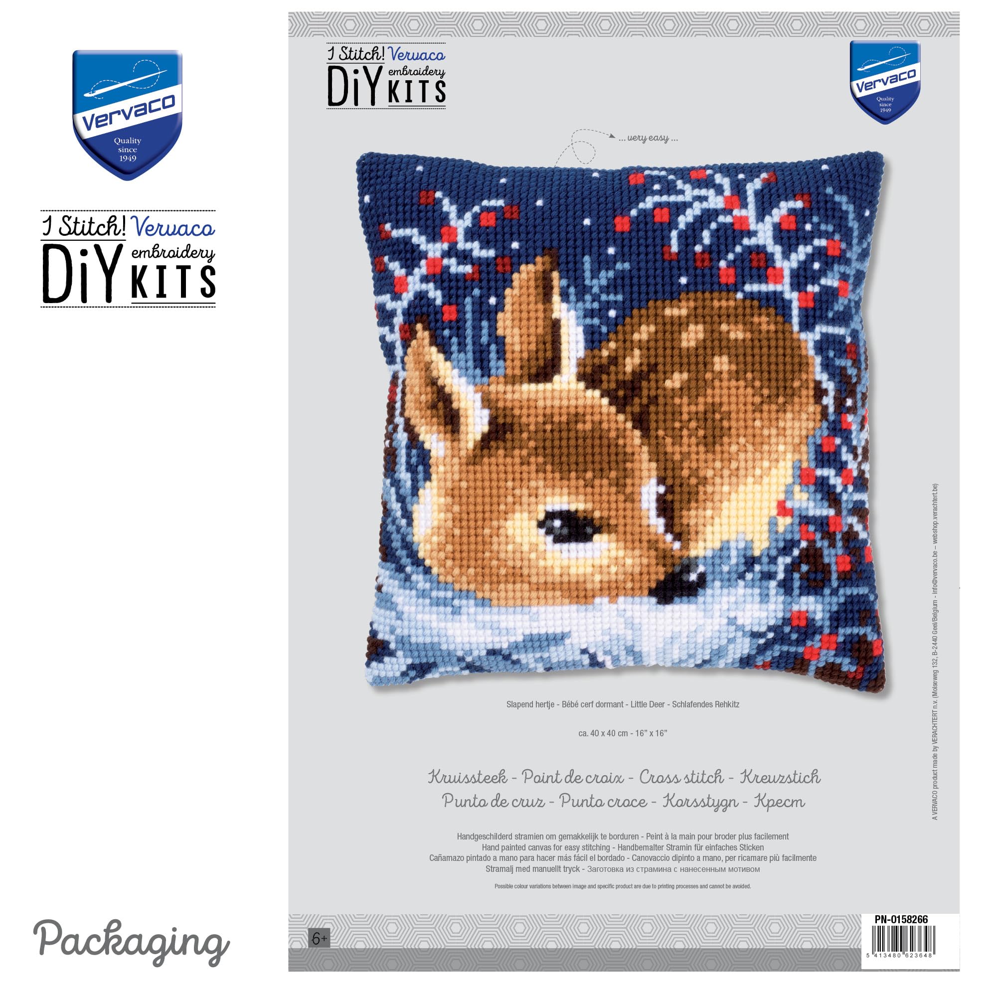 VERVACO Kit Cuscino Punto Croce CAGNOLINO ASSONNATO Set Ricamo Principianti Cuscini Gobelin Decorativi ca. 40 x 40 cm Accessori Per Lavoretti Creativi DIY Casa Decor Hobby Adulti Cross Stitch