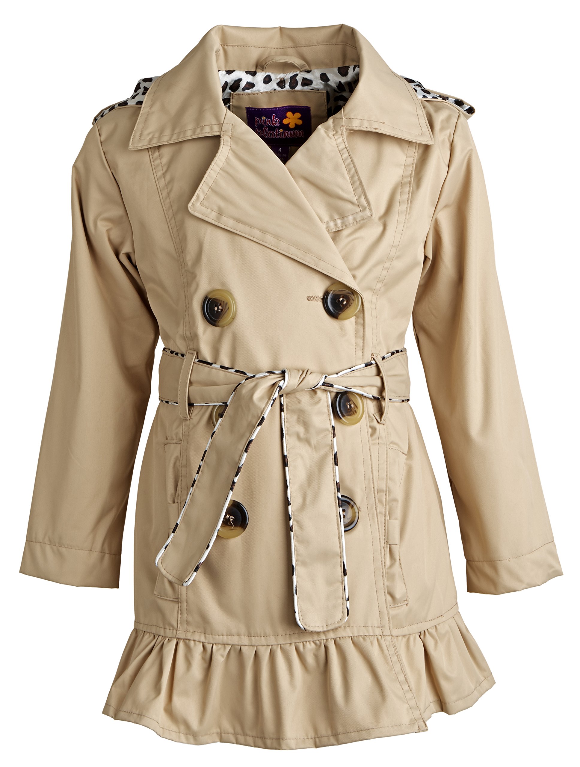 Pink Platinum Little Girls Belted Trench Spring Jacket with Detachable Hood - Khaki (Size 4)