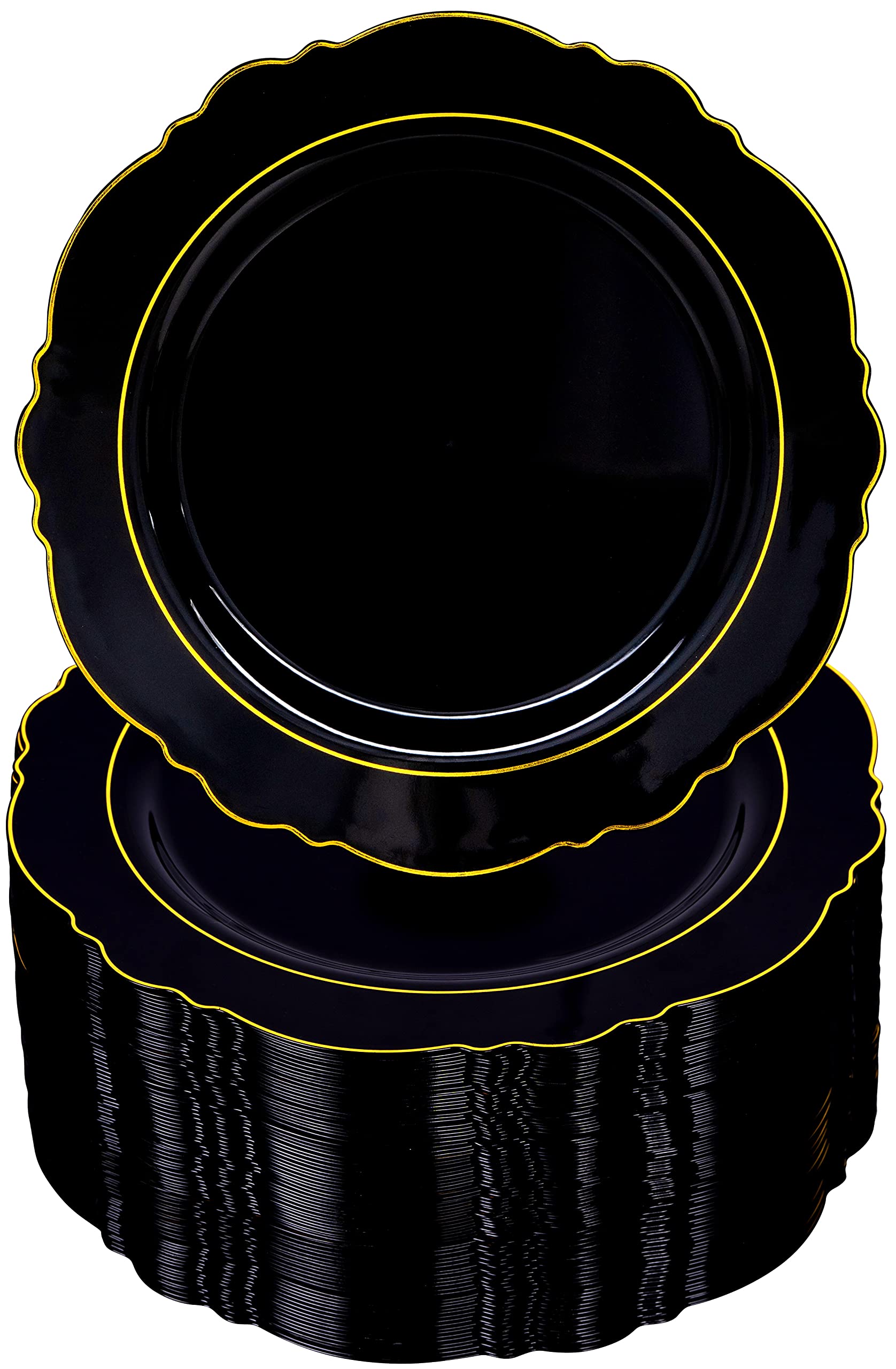 FOMOICA Black Gold Plastic Plates - 60 Pcs Disposable Heavy Premium Plastic Plate – Reusable Dinner Plates – Birthday Parties, Wedding, Christmas