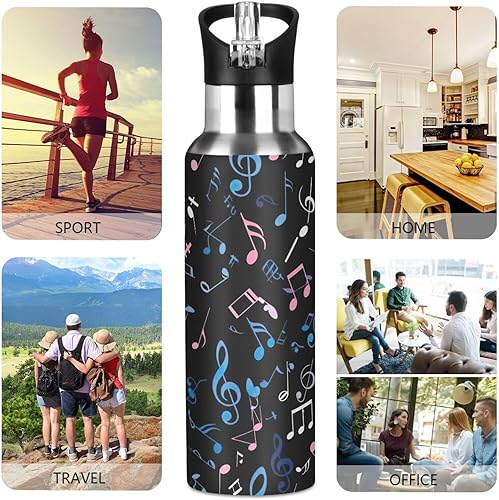 Miniatura 5 de Colorful Musical Notes Insulated Stainless Steel Water Bottle with Straw 20 Oz Leakproof Water Bottles, BPA-Free Sports Water Bottle with Straw