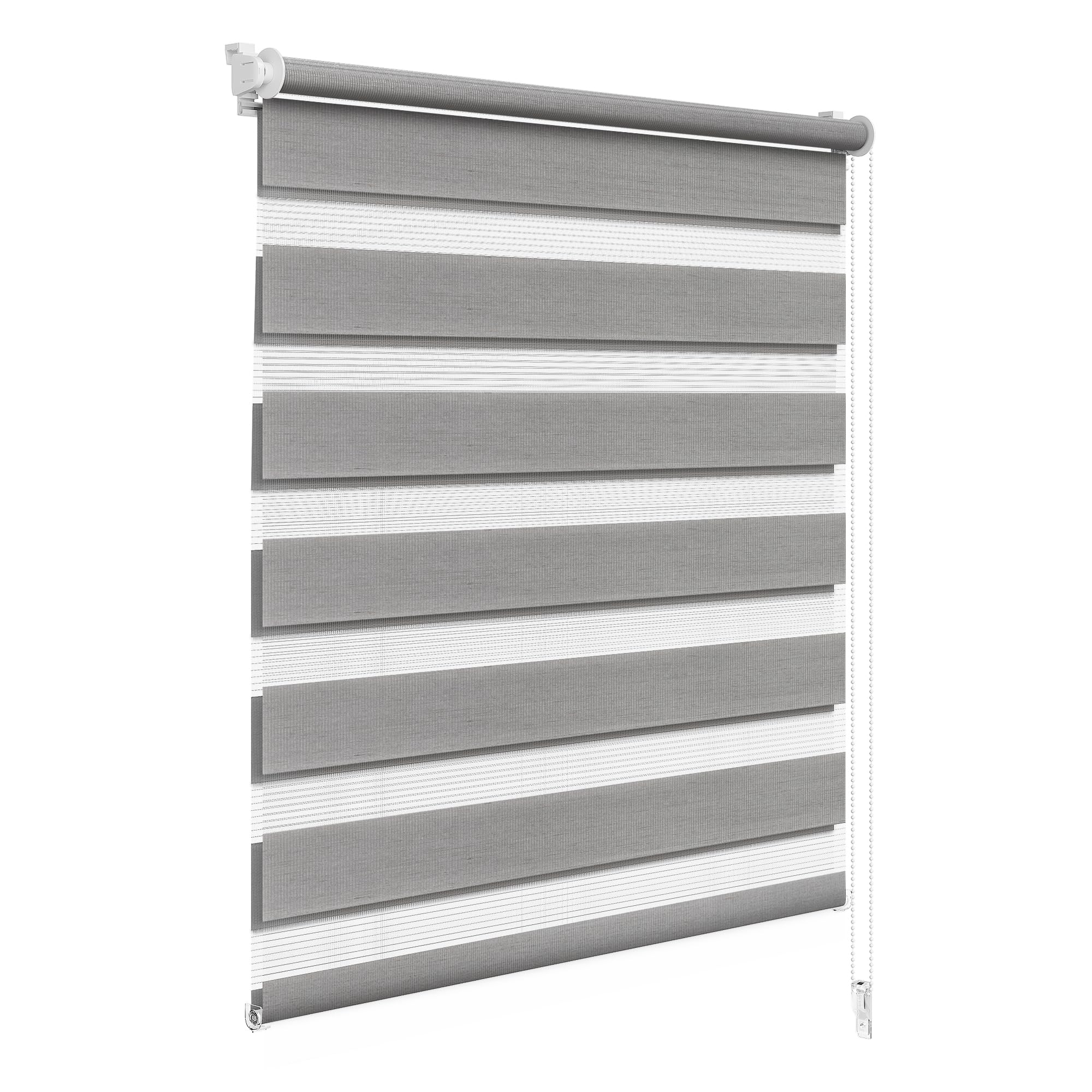 WOLTU Doppelrollo Klemmfix ohne Bohren Holzlook Grau B120 x H150 cm, Duo Rollo lichtdurchlässig Fensterrollo für innen verdunkelnd, Zebrarollo mit Kettenzug - Seitenzugrollo für Fenster und Tür