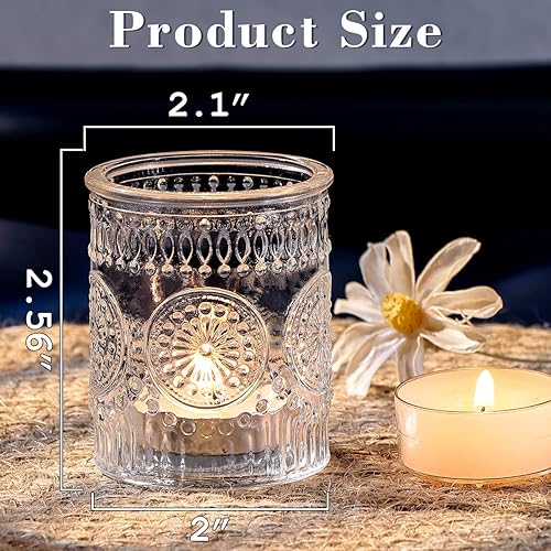 Miniatura 2 de DARJEN Portavelas Votivos Transparentes Juego de 36 - Portavelas de Vidrio a Granel para Velas de Té, Velas Votivas en Relieve para Centro de Mesa