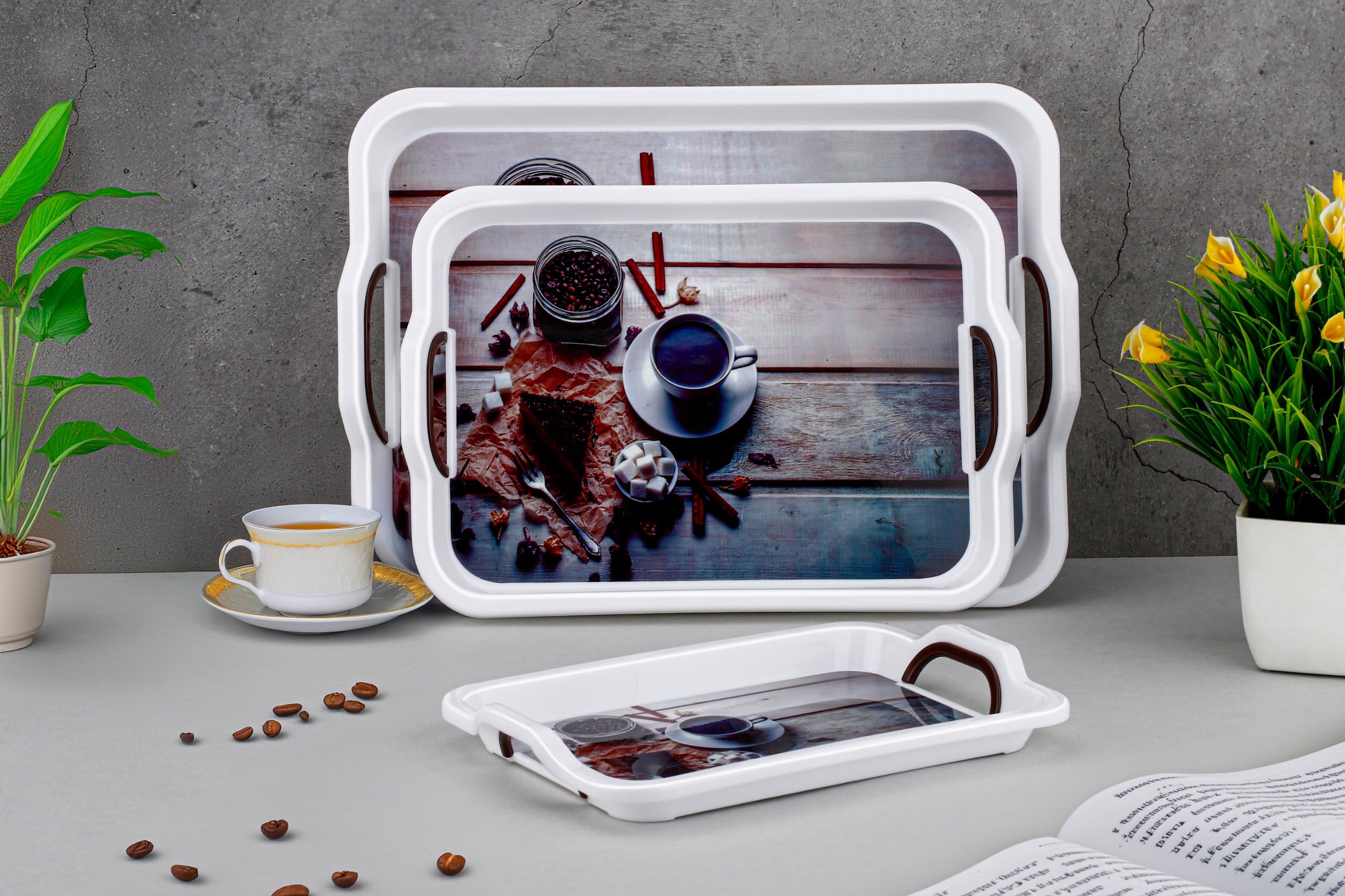FOREWILD Plastic Trays in Different Sizes | Home Decor & Kitchen Use | Serving Tray | Dinning Tray (Black Set of 3) (B0DDCJXW88) Amazon Price History, Amazon Price Tracker