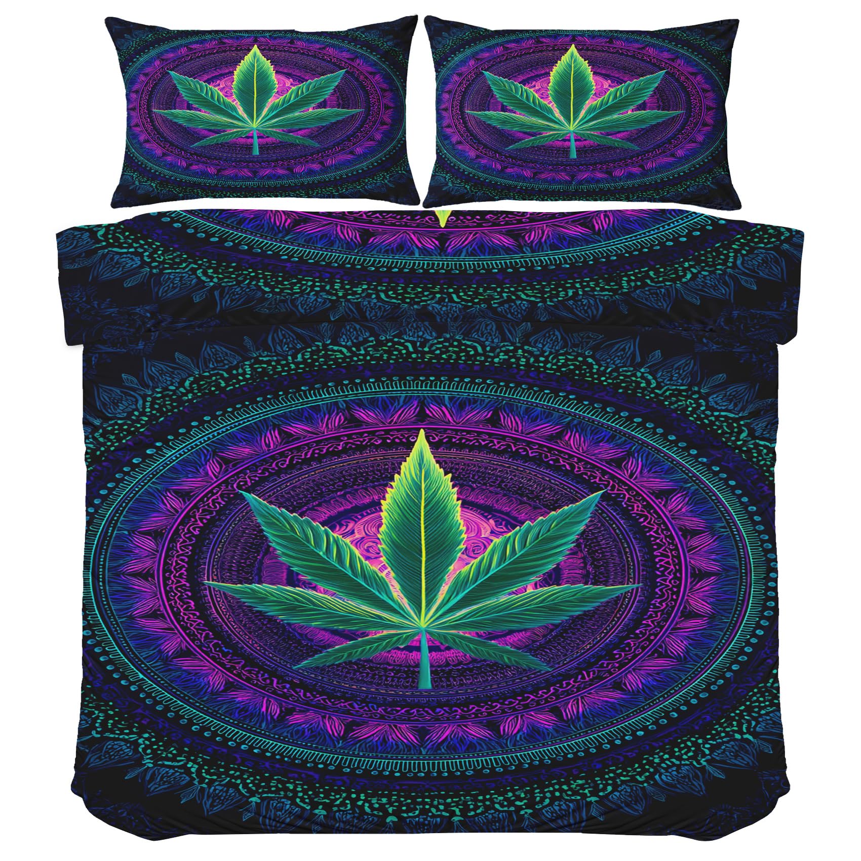 Parure de lit cannabis 160x200 avec fermeture éclair pour un lit facile uP668