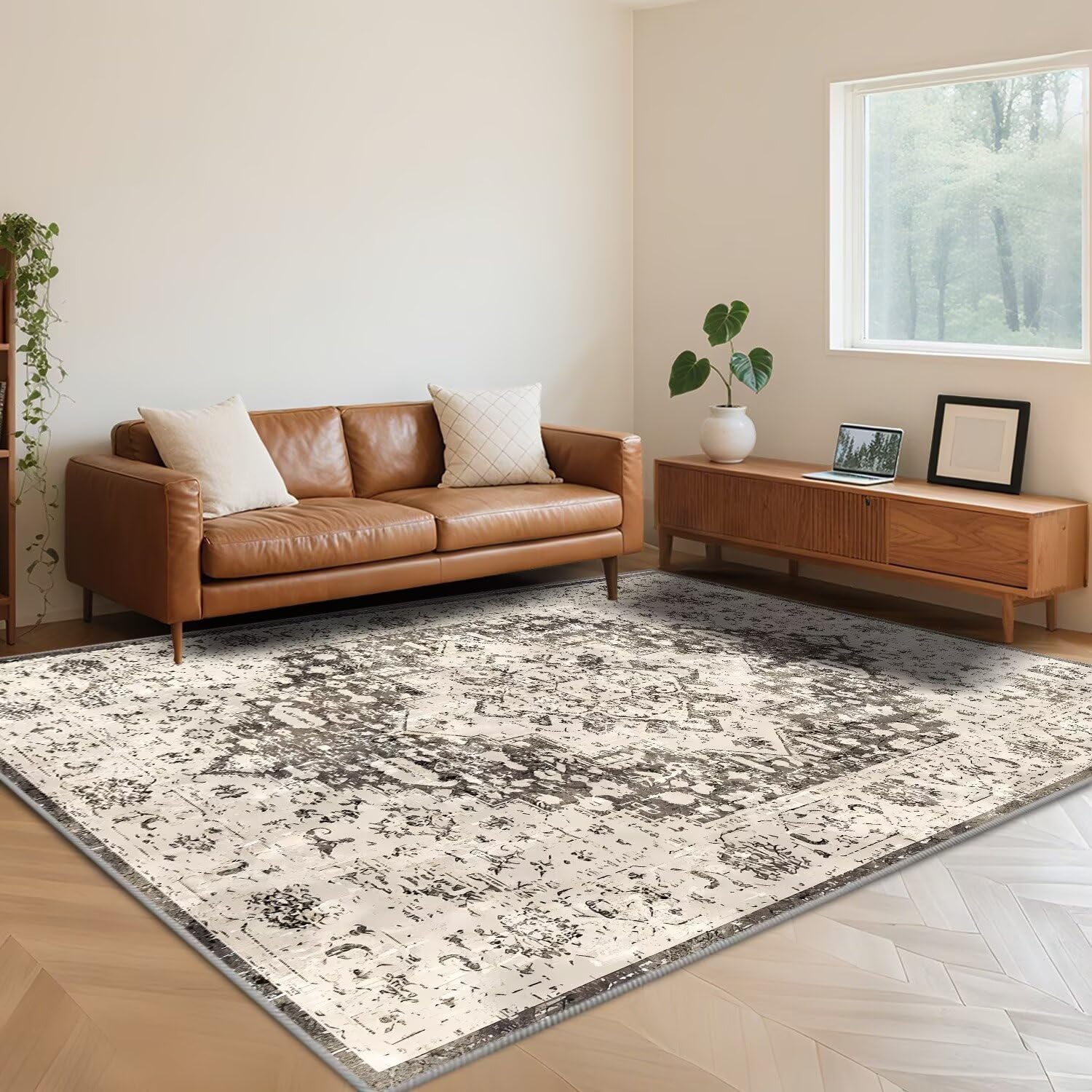 Tapis doux à poils courts lavable en machine pour chambre et salon cosy