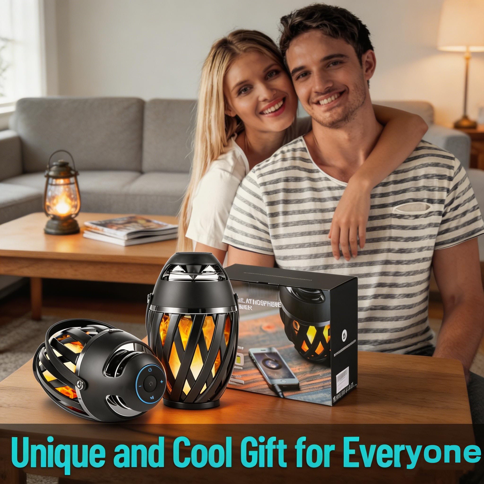 Altoparlanti Bluetooth per esterni, confezione di 2 altoparlanti, wireless, impermeabili, regali per donne, uomini, mamma, papà, luce ambientale, torcia a luce LED, doppia