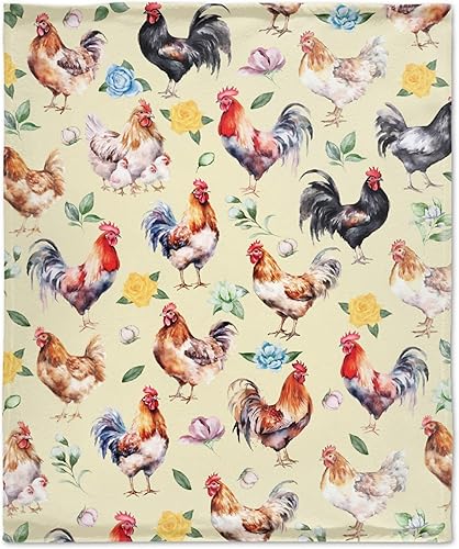 Manta para regalo, manta de pollo y flores, manta de viaje de 50 x 60 pulgadas, manta de franela ligera, regalo para niños, niñas, niños, para cama,