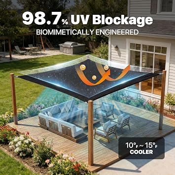 Royal Shade 20' x 24' Black Rectangle Super Ring Sun Shade Sail Canopy RSTAWS, Heavy Duty Durable Structure, Reinforced Corners & Edges, 260 GSM Permeable Fabric (We Make Custom Size)