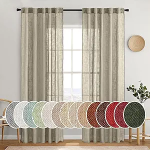 MIULEE Oatmeal Linen Curtains 84 Inches Long 2 Panels for Bedroom Living Room, Soft Thick Linen Textured Natural Window Drapes Semi Sheer Light Filtering Back Tab Rod Pocket Burlap Look Decor