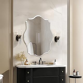 Comprar Artloge Espejo de Baño de Pared Biselado Decorativo sin Marco, Espejo Minimalista Irregular de Vidrio Plateado para Comedor Salón Entrada Pasillo, 60x80 cm