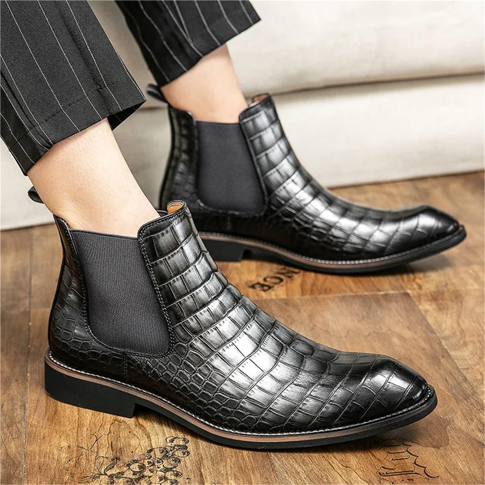 Chelsea Boot Uomo Stivali Chelsea da uomo in pelle, casual, a punta, slip-on, alla caviglia, stile retrò, for feste e matrimoni