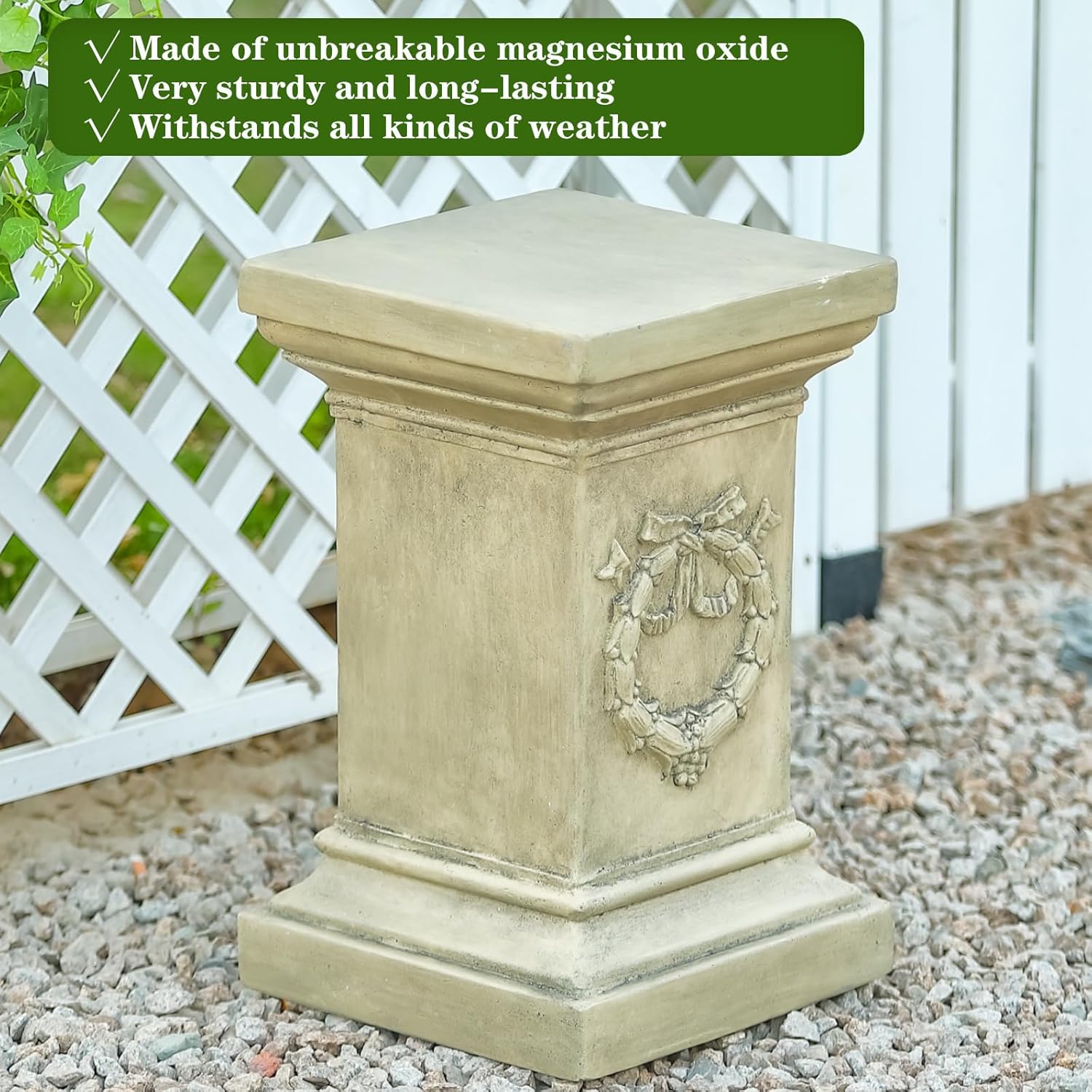 19.57" Tall Garden Pedestal Stand for Statues, Heavy Duty Magnesium Oxide Plant Stand, Weatherproof Outdoor Pedestal for Sculptures, Flower Pots, Decor – Sturdiness Plinth Base Statue Riser
