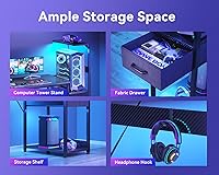 Vista 6 de Casaottima - Escritorio para juegos de 48 pulgadas con almacenamiento y luces LED, escritorio reversible para computadora con estantes de exhibición