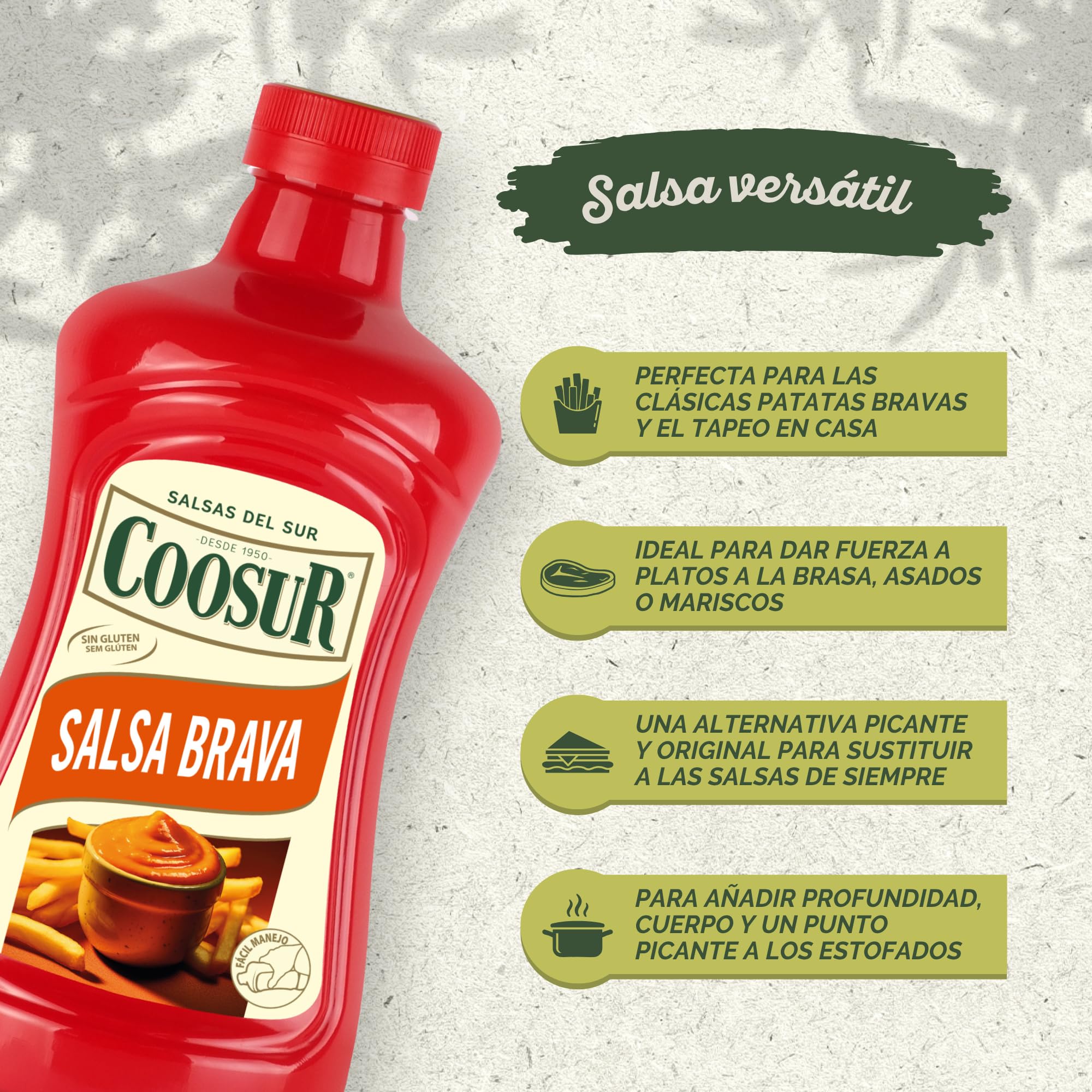 COOSUR Pack Salsa Brava Receta Tradicional Sin Gluten. 6 unidades de 1850 g. Salsa muy Versátil para Utilizar en Variedad de Platos. Formato Ahorro de fácil manejo.