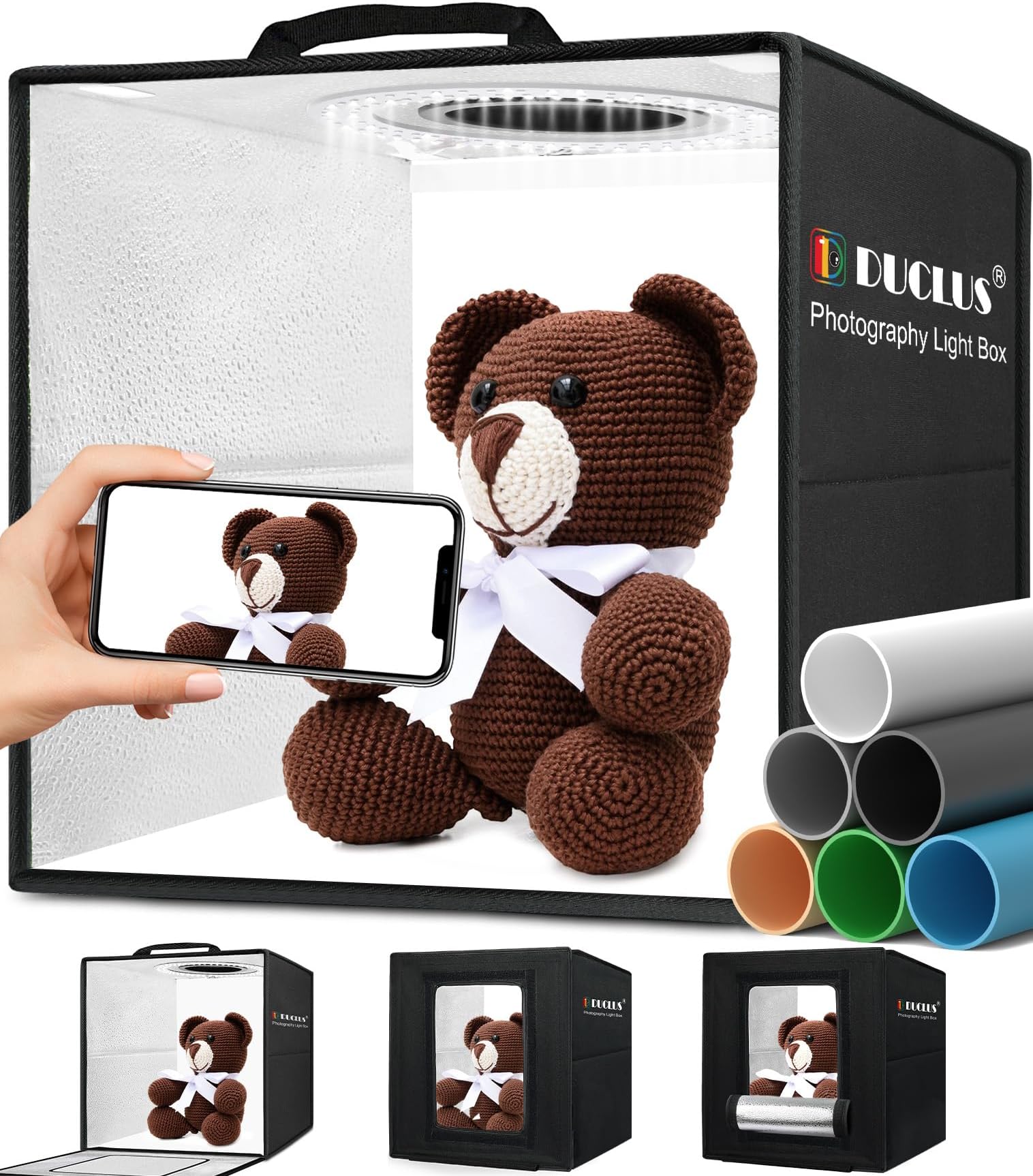 DUCLUS Mini Light Box Photography 25cm Photo Booth with 97+CRI 104 LEDs