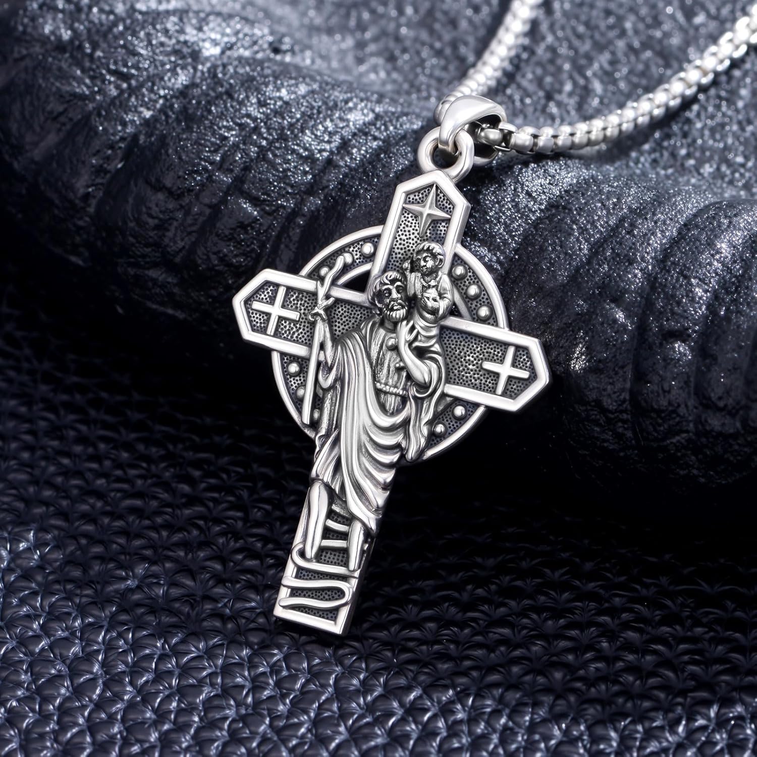 925 Sterling Silver Patron Saint Medals | Amulet Necklace Protection Jewelry for Men with 2.5mm 22"+2" Rolo Chain - Image 3