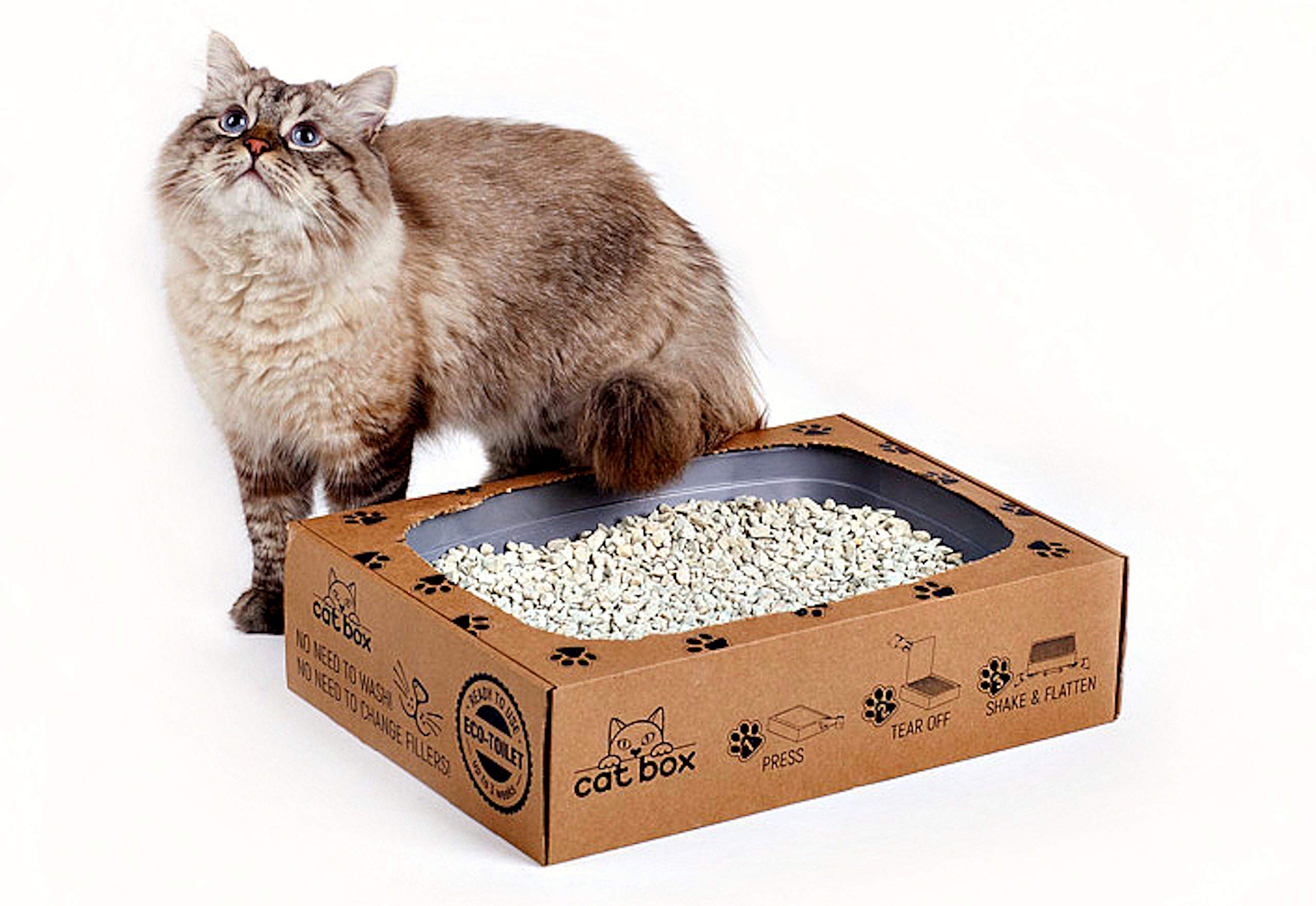 Cat Box Eco Cat Toilet for Four Weeks. Ready to use Shatter-Resistant Anti-Breaking Self-Cleaning Kitty Litter Cardboard Box Tray Refills Non-Clumping Wood Mineral Cat Litter Smell up to 25-30 Days