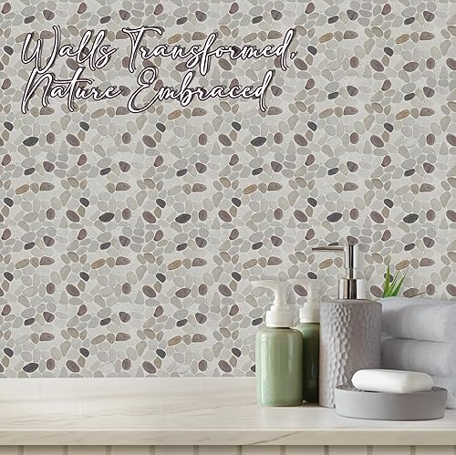 Miniatura 7 de PEBBLETILE.CO Mosaico de guijarros en rodajas de cerezo, azulejos de piedra pulida para paredes de cocina, suelos de ducha y baño, y áreas al aire