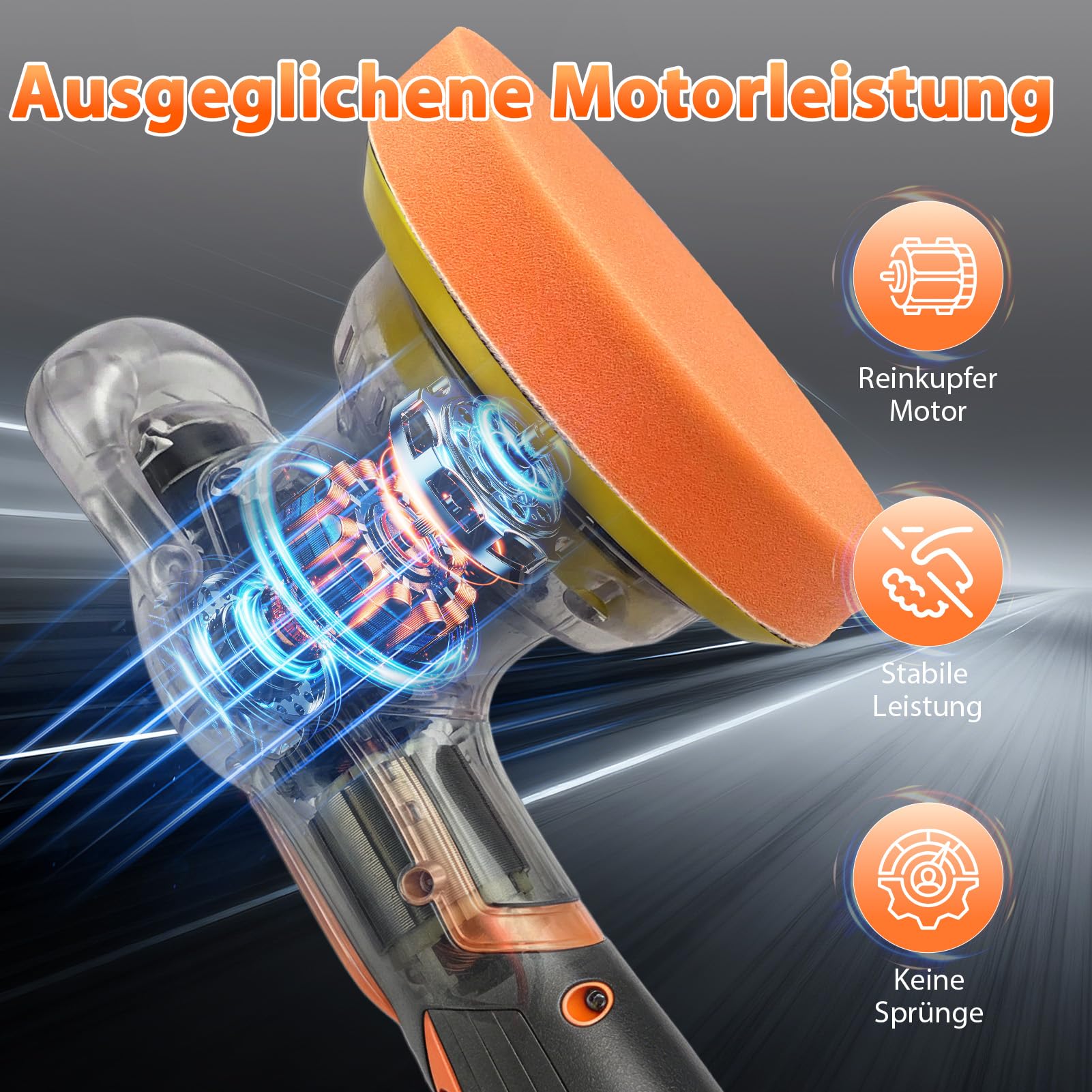 Akku Poliermaschine Auto, 6 Zoll Polierer Set 2x 4000mAh 21V-Akkus, 8 variablen Geschwindigkeitsstufen, LED-Display und 18-teiligem Polier-Zubehörset für Wachsen, Polieren und Kratzerentfernung