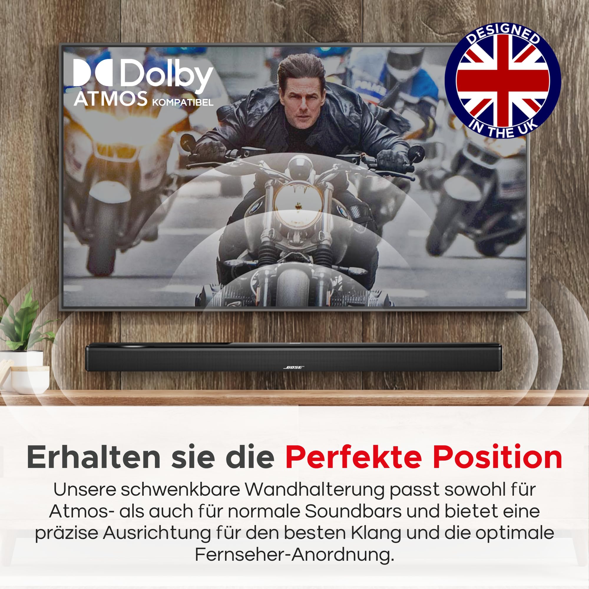 Sound Bass Smart Soundbar 300 500 550 600 700 900 Lifestyle Ultra Wandhalterungsset für Bose 300/500/550/600/700/900 Lifestyle Ultra, TV Speaker, Verstellbares Montage unter TV-Halterung, Schwarz