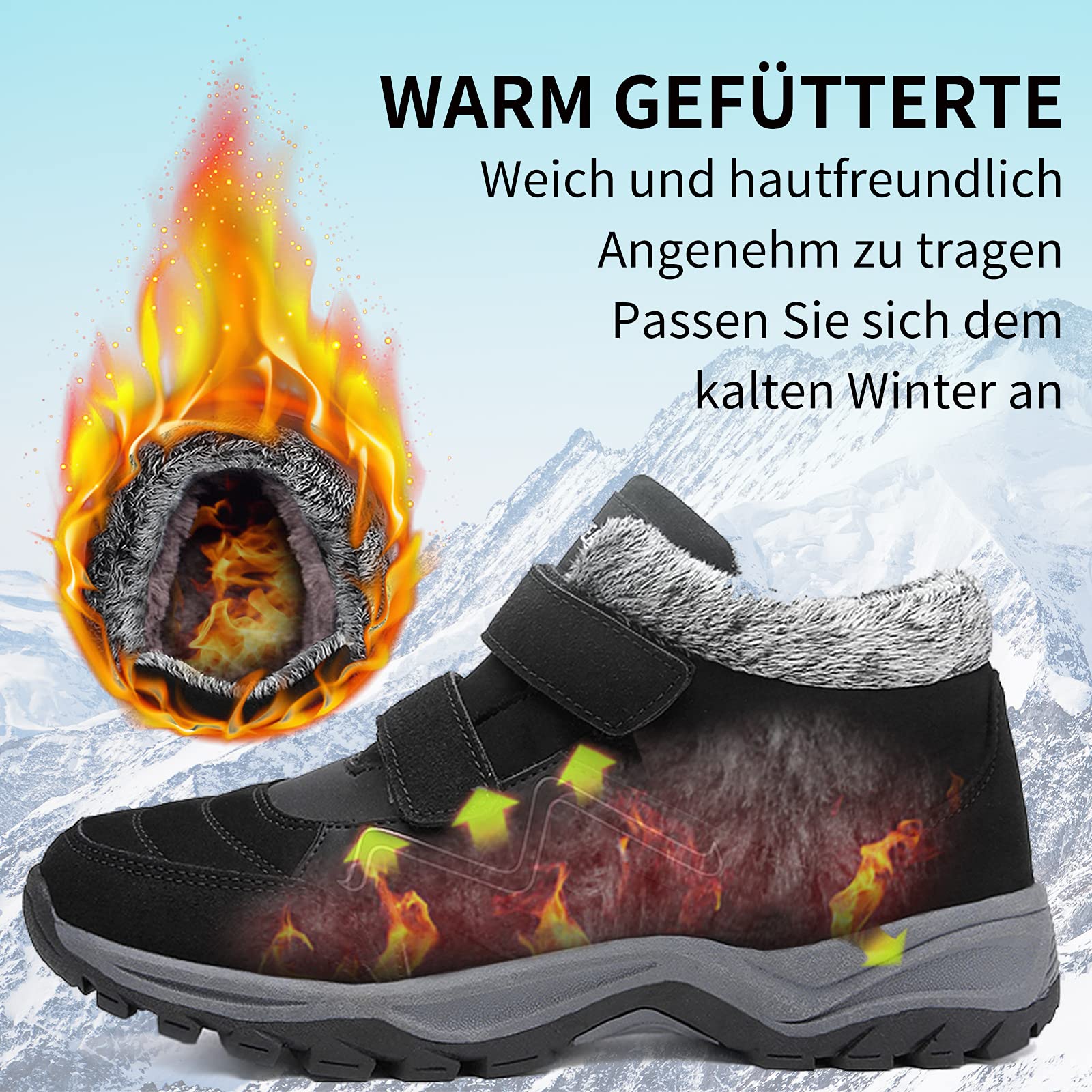 visionreast scarpe invernali Stivaletti da Neve Uomo Donna Caldo Cotone Pelliccia Outdoor Sneakers Allineato per velcro