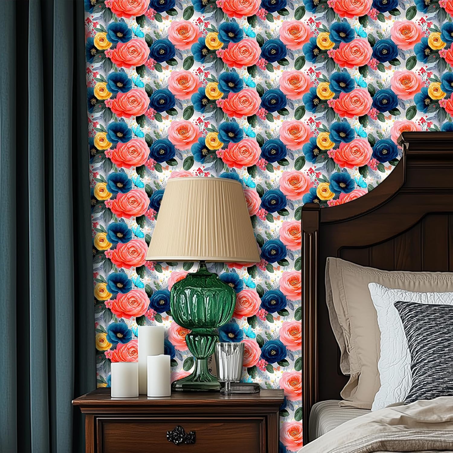 HOMETITUTE Floral Bloom Wallpaper Peel and Stick Self Adhesive Vinyl Wall Covering 118.1" x 17.7" Removable Contact Paper for Living Room Bedroom Kitchen Office Decor