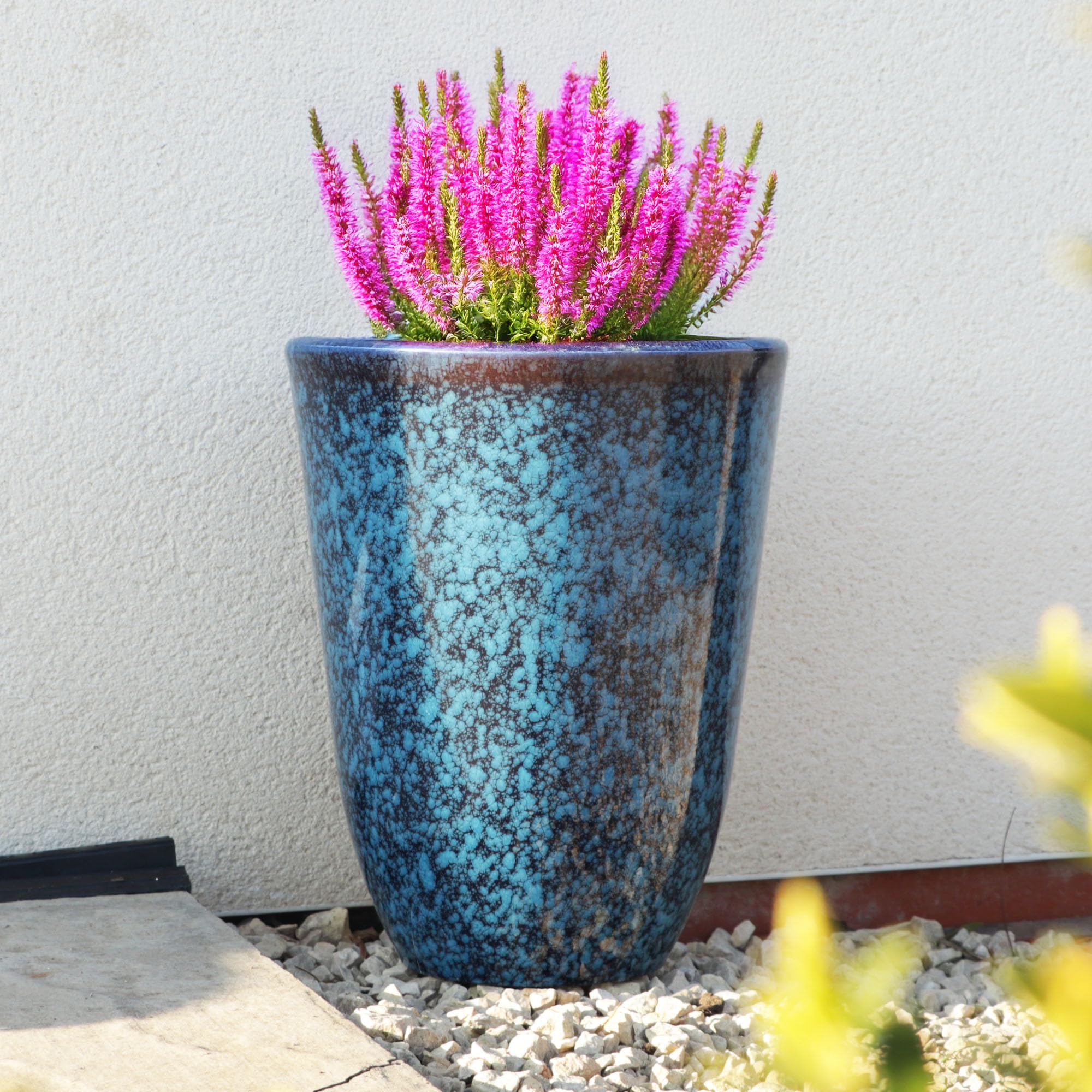 Jack Stonehouse Blue Outdoor Tall Speckled Planter | Ceramic Look Round Plastic Flower Pot With Glossy Finish | Frost & Uv Resistant Modern Garden Plant Pot | Dia: 29Cm | Artistic (1)