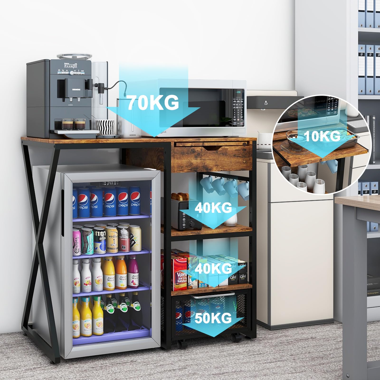 PUNCIA Kühlschrankständer Untergestell Sockel für Kühlschrank Büro Retro