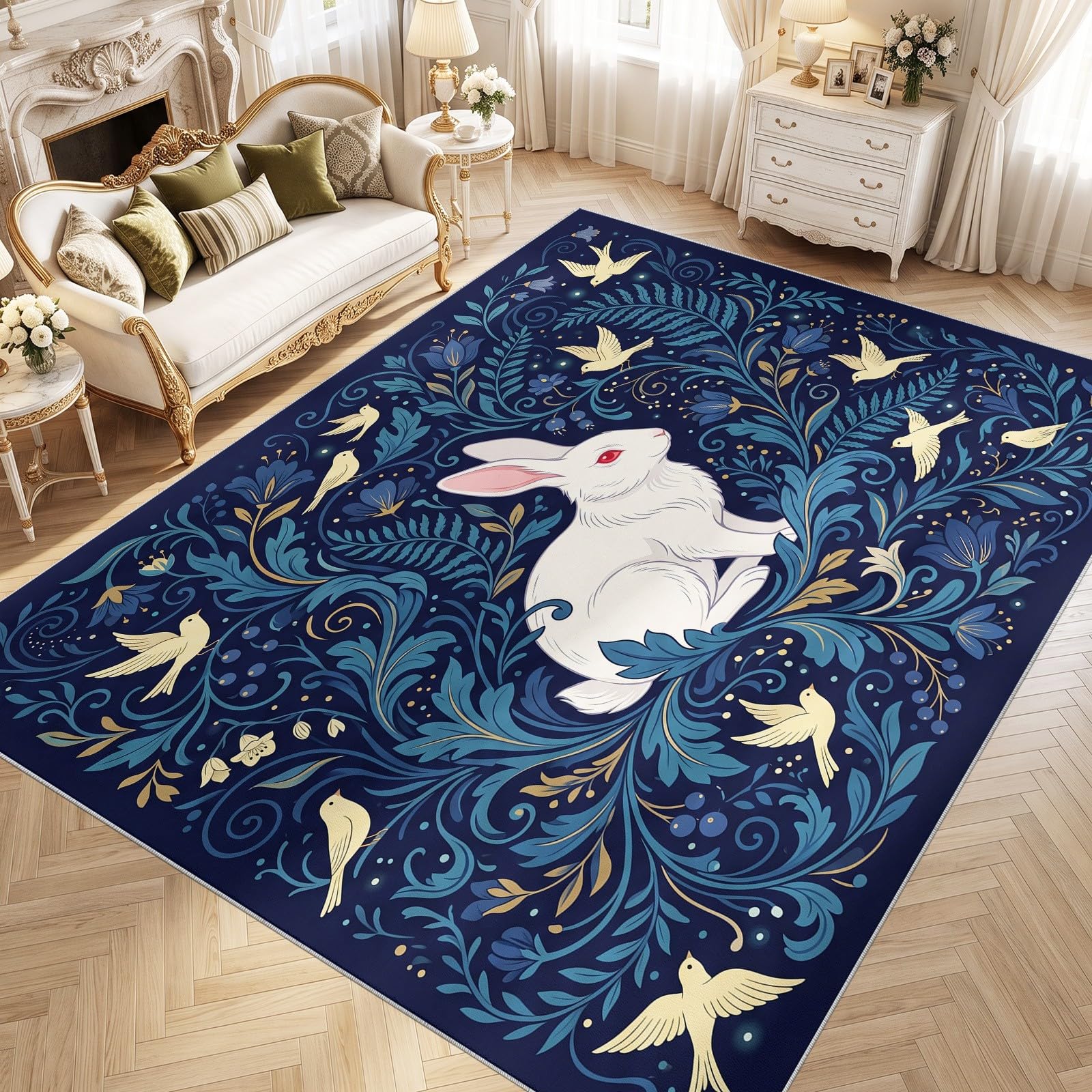 Alfombra con estampado de conejo lavable para sala de juegos y oficina 1