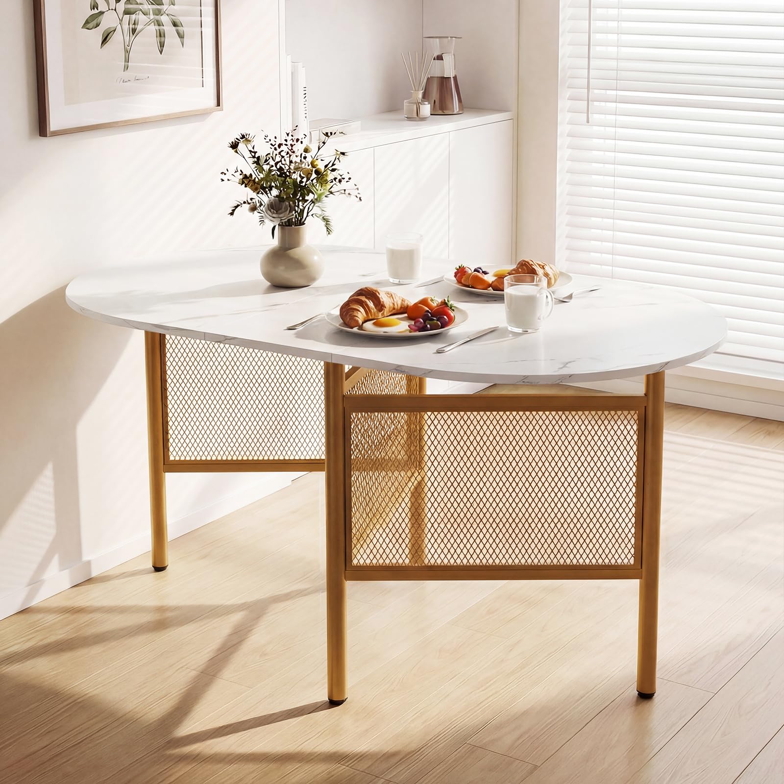 COSTWAY Tavolo da Pranzo Pieghevole per 6-8 Persone, Tavolo Consolle Estensibile Salvaspazio con Ali Ribaltabili con Ganbe in Metallo per Cucina e Soggiorno, 150 x 80 x 76 cm (Bianco)