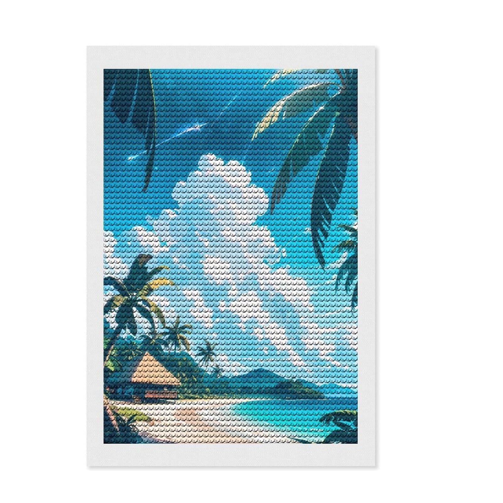 Junmoney Tranquil Tides DIY Diamond Art Canvas Kit 8"x12", Satisfying Creative Project, Mindful Craft Activity, Cosy Home Accent, Gift Idea