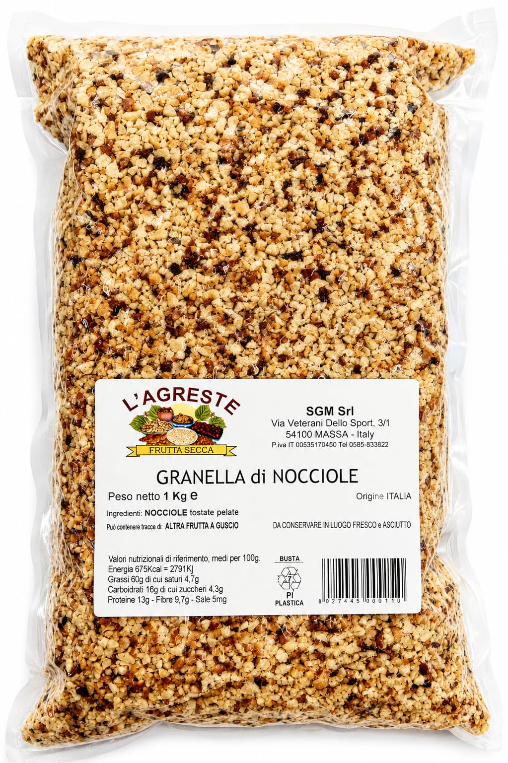 L'AGRESTE - GRANELLA DI NOCCIOLE TOSTATE - Origine ITALIA - Confezione da 1 KG IDEALE PER DOLCI, TORTE, CREME E PASTICCERIA – FRUTTA SECCA SELEZIONATA – CONFEZIONE SOTTOVUOTO SALVAFRESCHEZZA