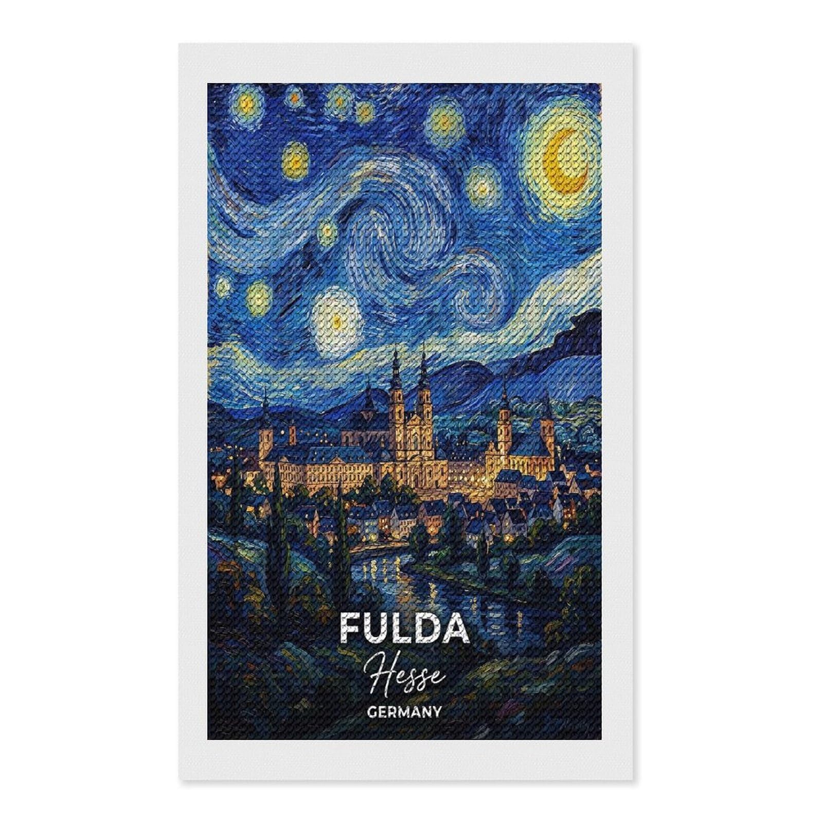 Junmoney Fulda Hesse Germany Starry Night Painting Diamond Painting Set 12"x20", for Beginners, Modern Decor, Simple to Start, Gift Idea, Pleasing Wall Art Project