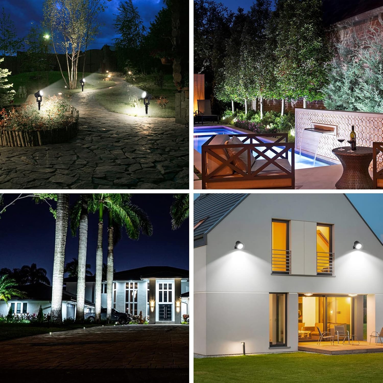 T-SUNUS Faretti Solari Esterno, Luci Solari Esterno Giardino IP65 impermeabile 3 Livelli di Luminosità, Lampioncini per Cortile Vialetto Alberi Bianco Freddo