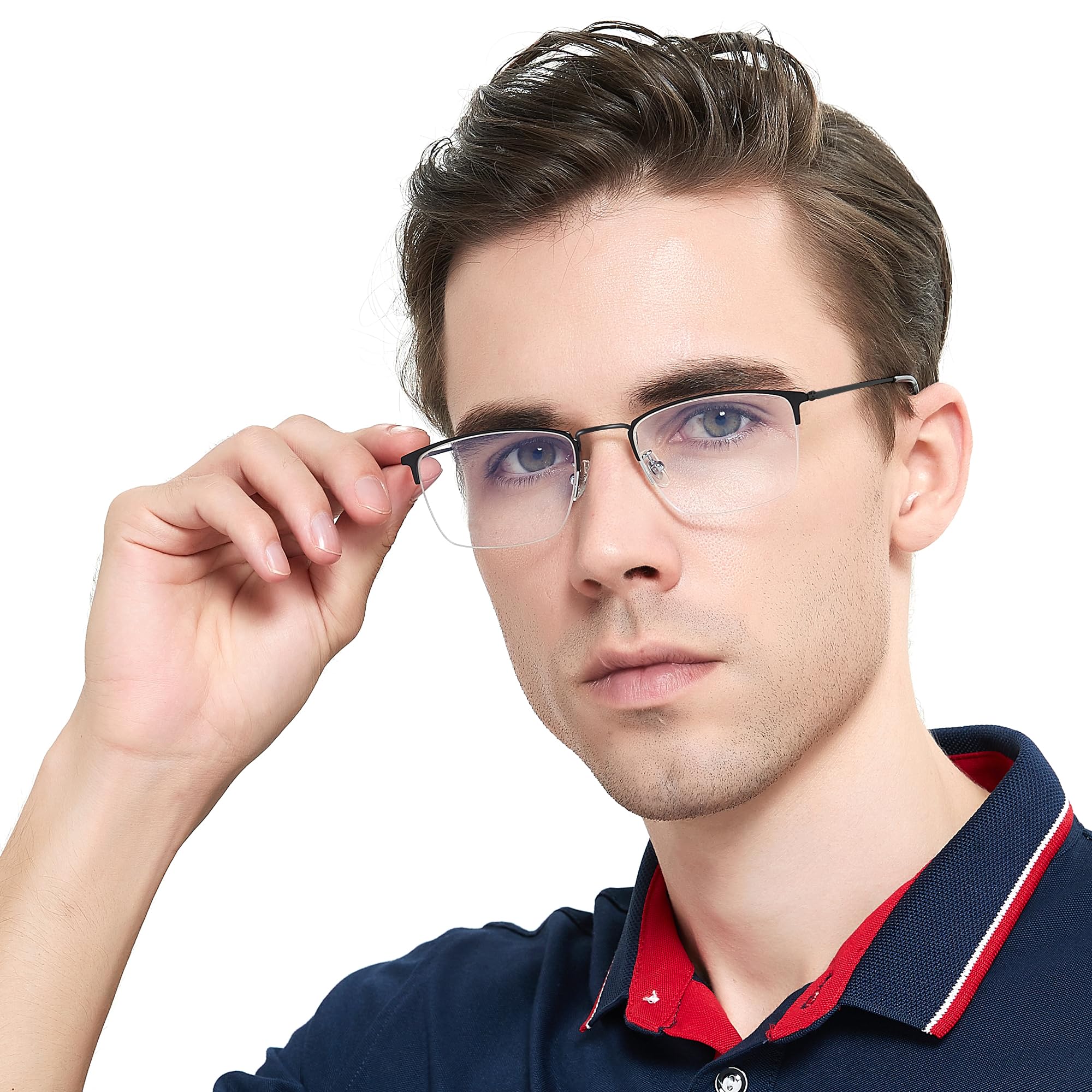 SooGree Progressive Multifocus Reading Glasses Half Frame Transition Presbyopic Eyewear Blue Light Blocking Computer Readers