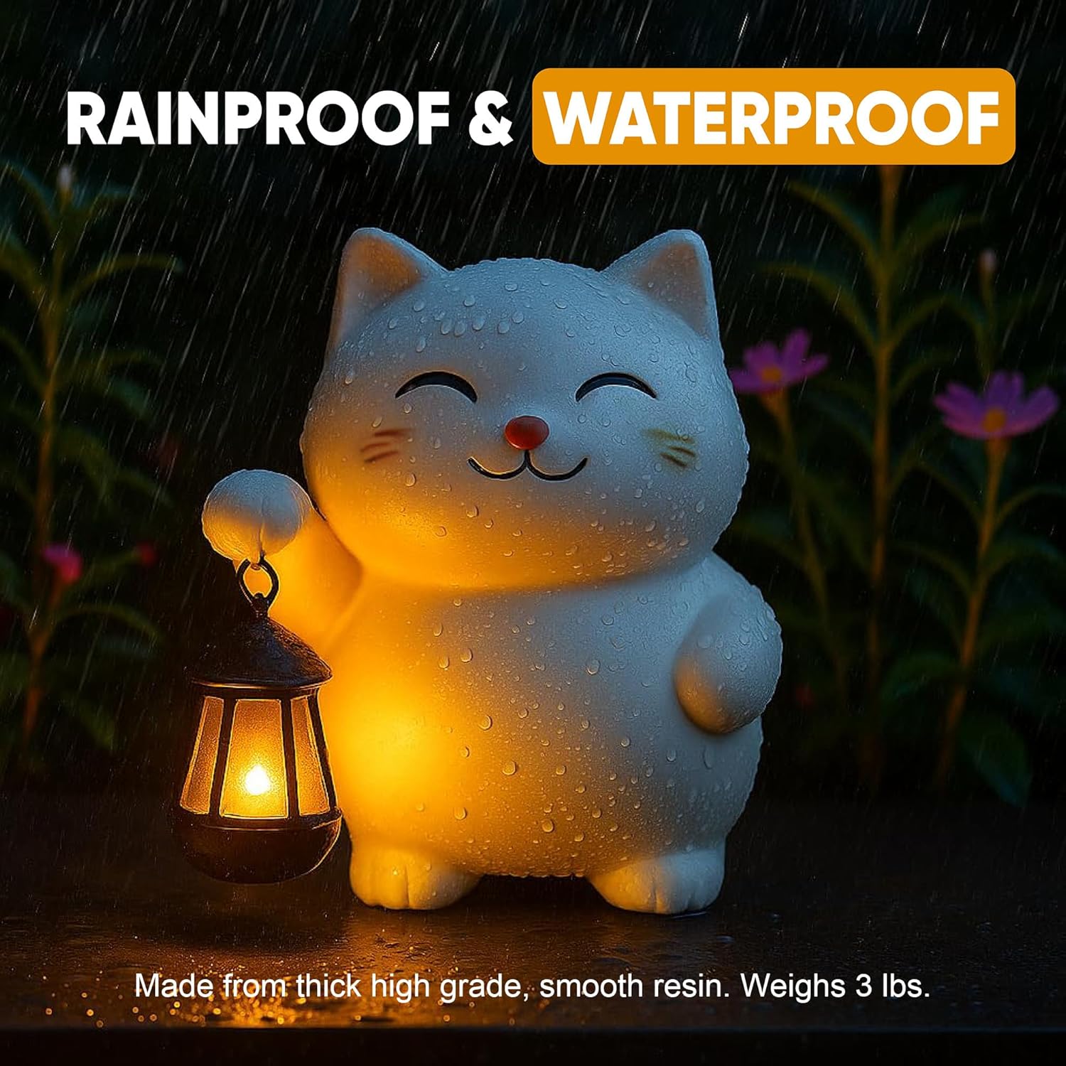 Solar Cat Garden Statue with Lantern – Outdoor Cat Statue for Garden, Patio & Yard, Weatherproof Resin Figurine Lawn Ornament Garden Decor with Soft Solar Glow