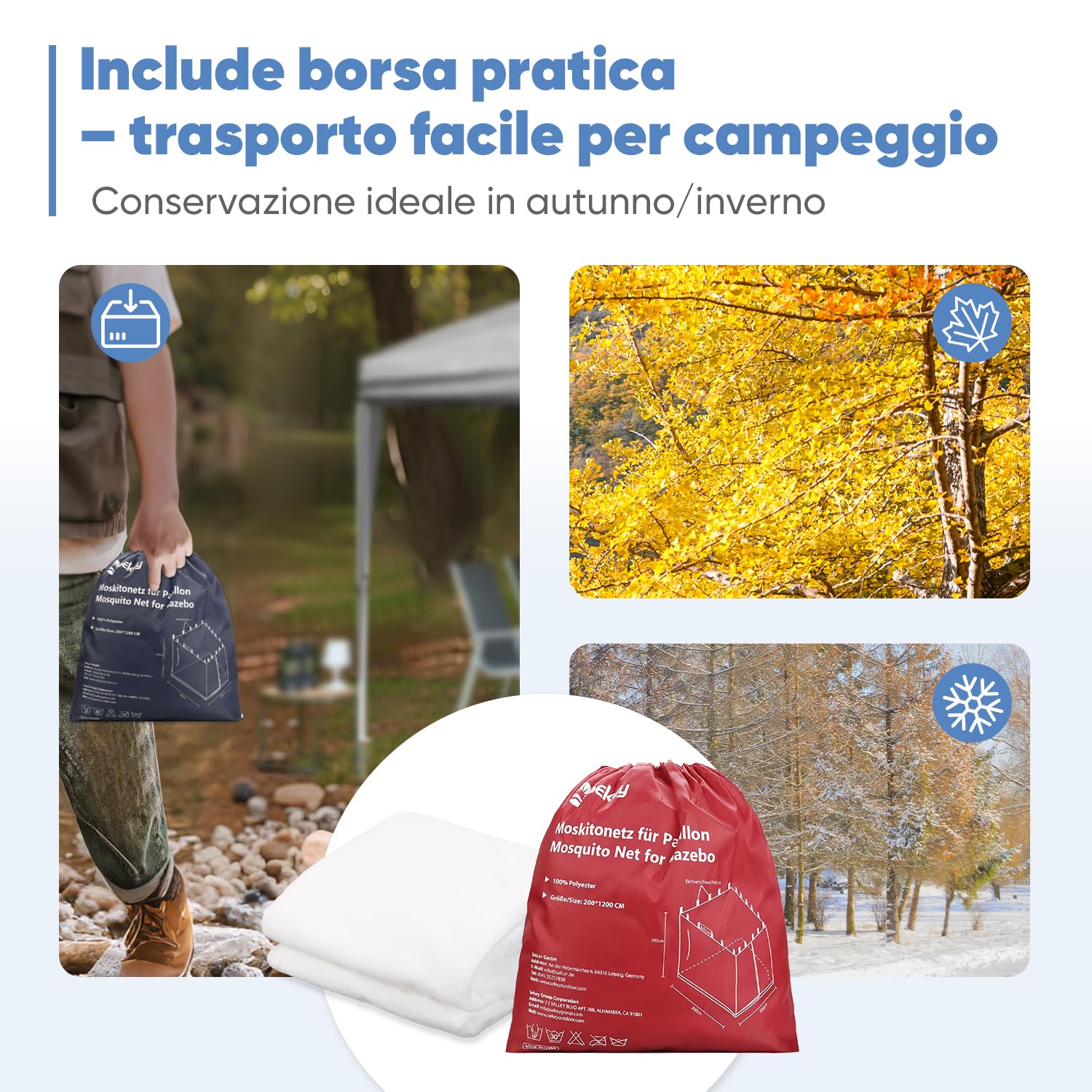 Sekey Zanzariera per Gazebo, 3 * 3 M Padiglione per zanzariera, con Cerniera e Cinturini