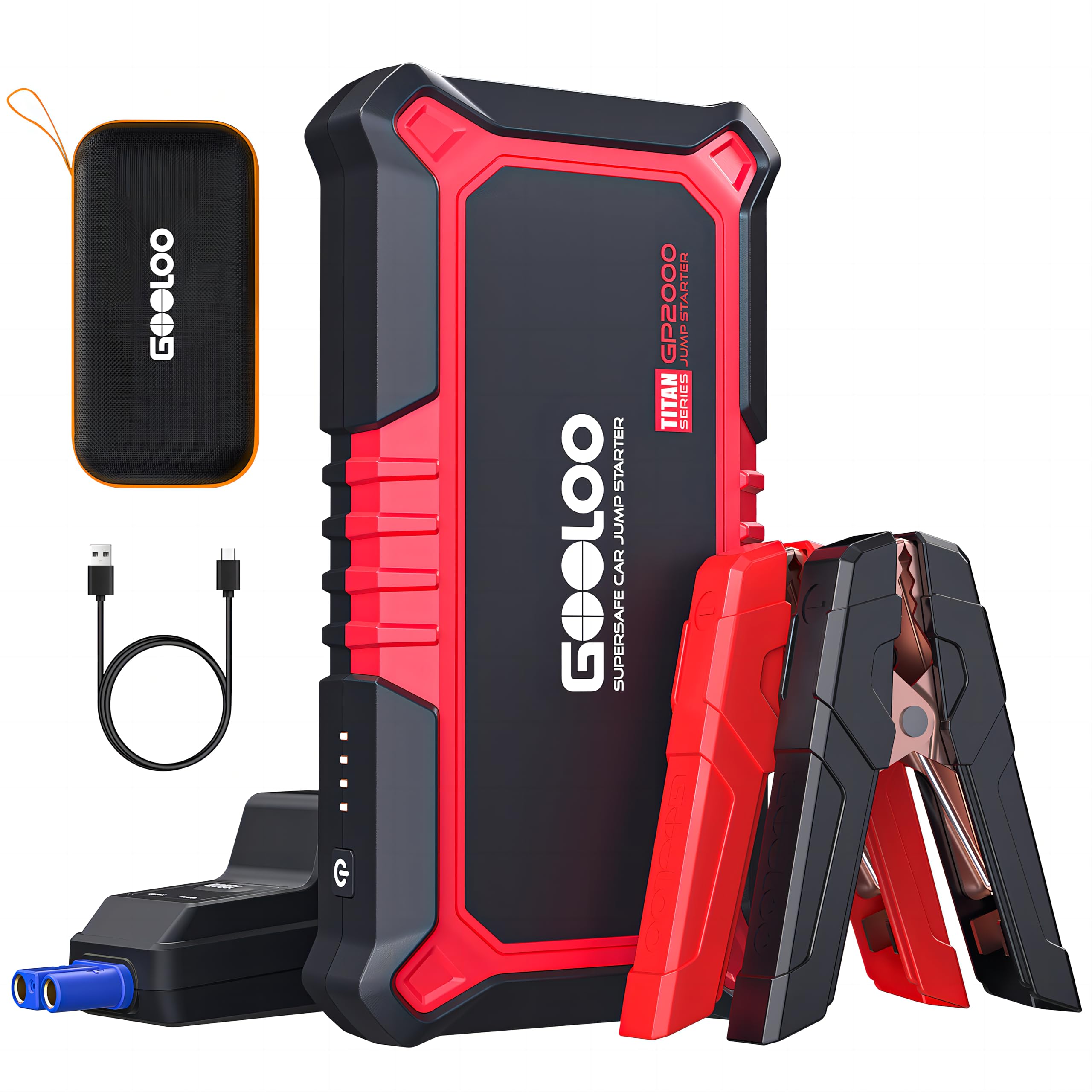 GOOLOO Booster Batterie Voiture 2000A GP2000 12V Démarreur Supersafe (Jusqu'à 8,0L Essence 6,0L Gazole) Jump Starter avec Pinces sécurité intelligentes+Lampe LED+Sorties ChargeRapide 3.0