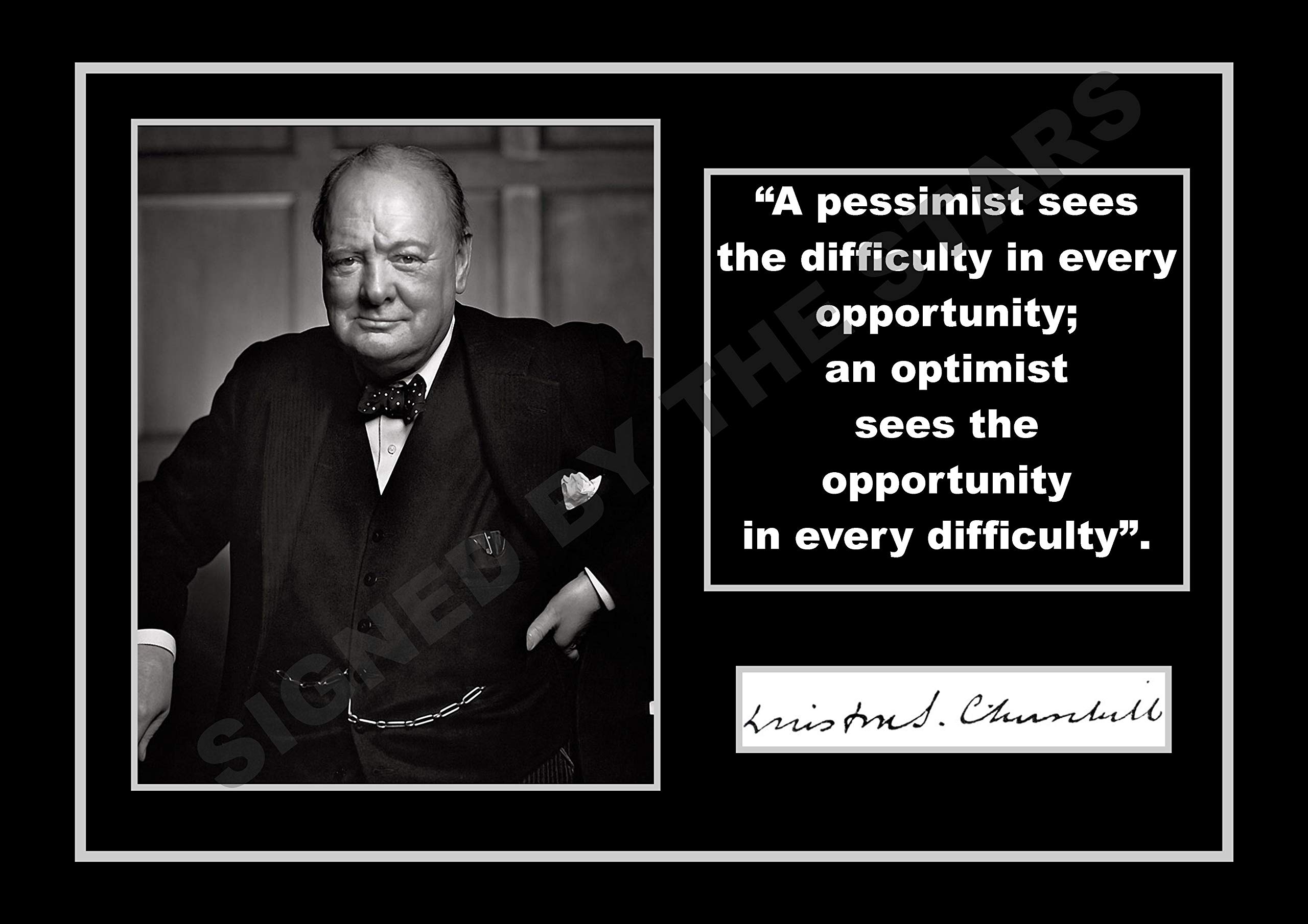 Stunning Signed Winston Churchill Inspirational Print.