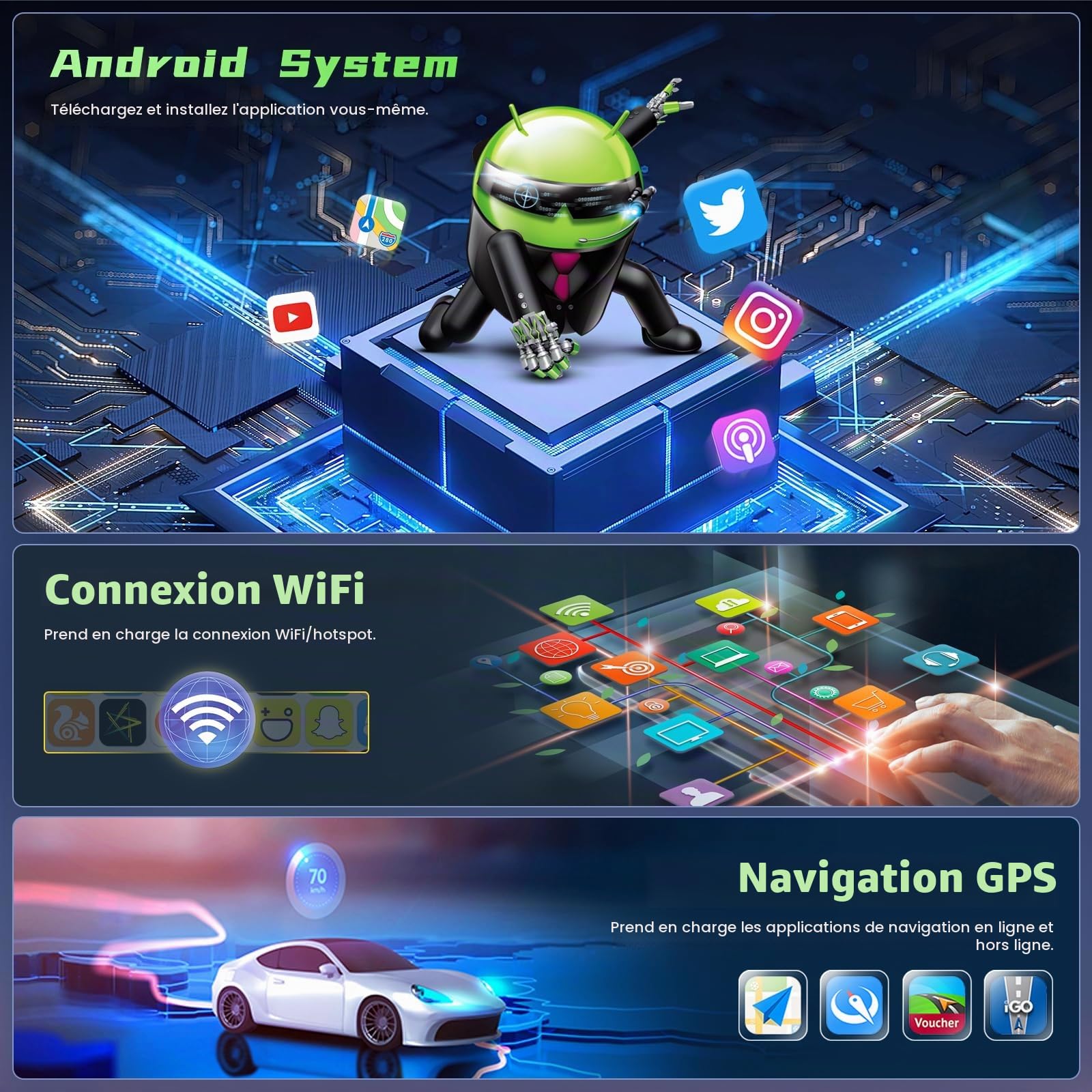 Hikity 2G+64G Android 15 Autoradio 7" pour Toyota Corolla CarPlay