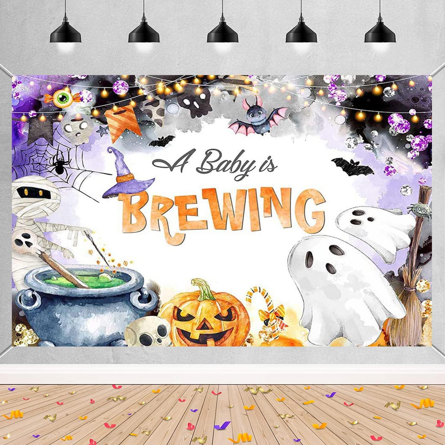 A Baby Is Brewing Baby Shower Decorations Halloween, Halloween Balloon Garland Arch...