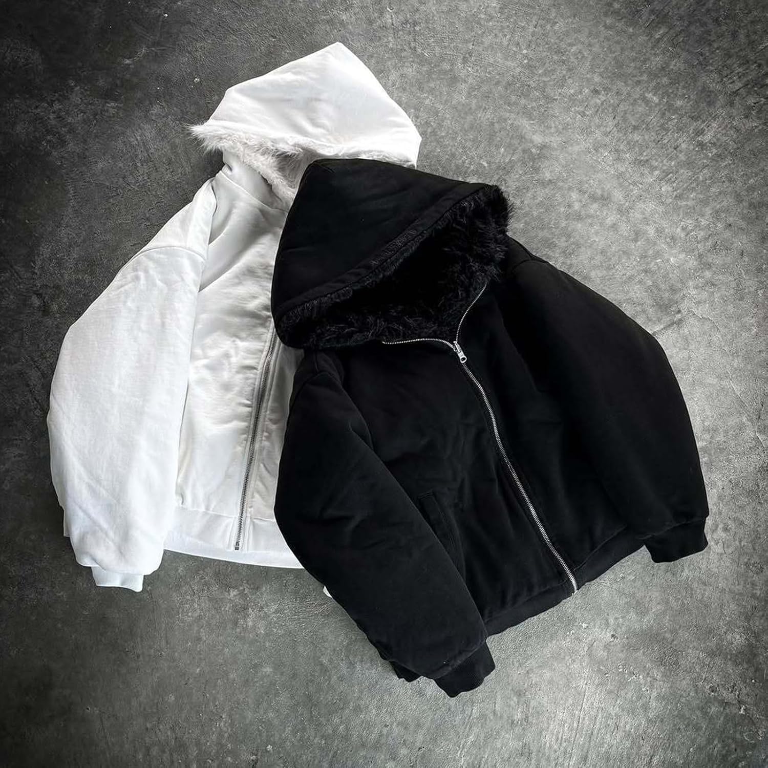 Men's Fur Hoodie Jacket Fleece Lined Warm Winter Coat Heavyweight Thicken Outwear, S-XL