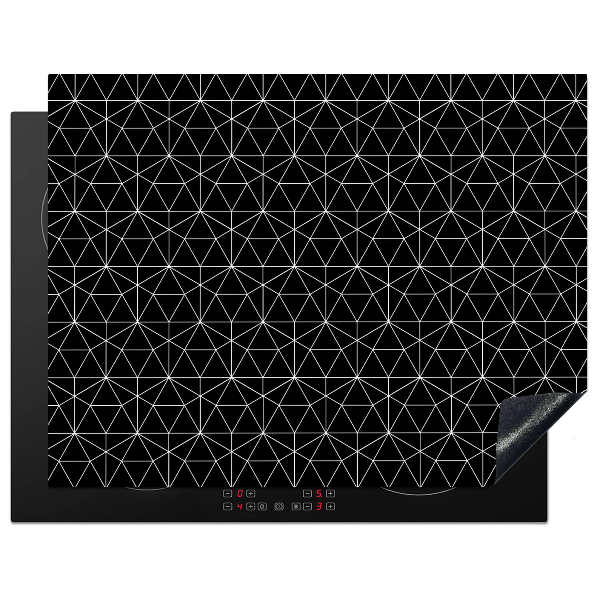 KitchenYeah© Induction Hob Protector Mat 23.2"x30.3" / 77x59 cm Stove Cap Top Cover Kitchen Cooker Covers for Electric Hobs Vinyl Geometric Print - Black - White — image 1