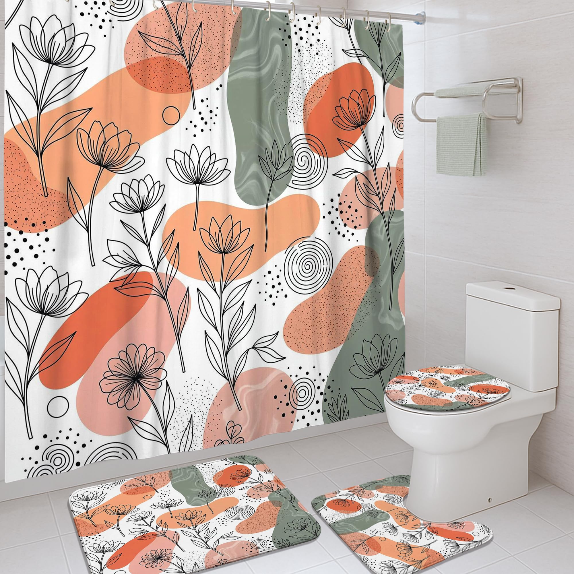 Rideau de douche et tapis décoratif minimaliste en tissu premium