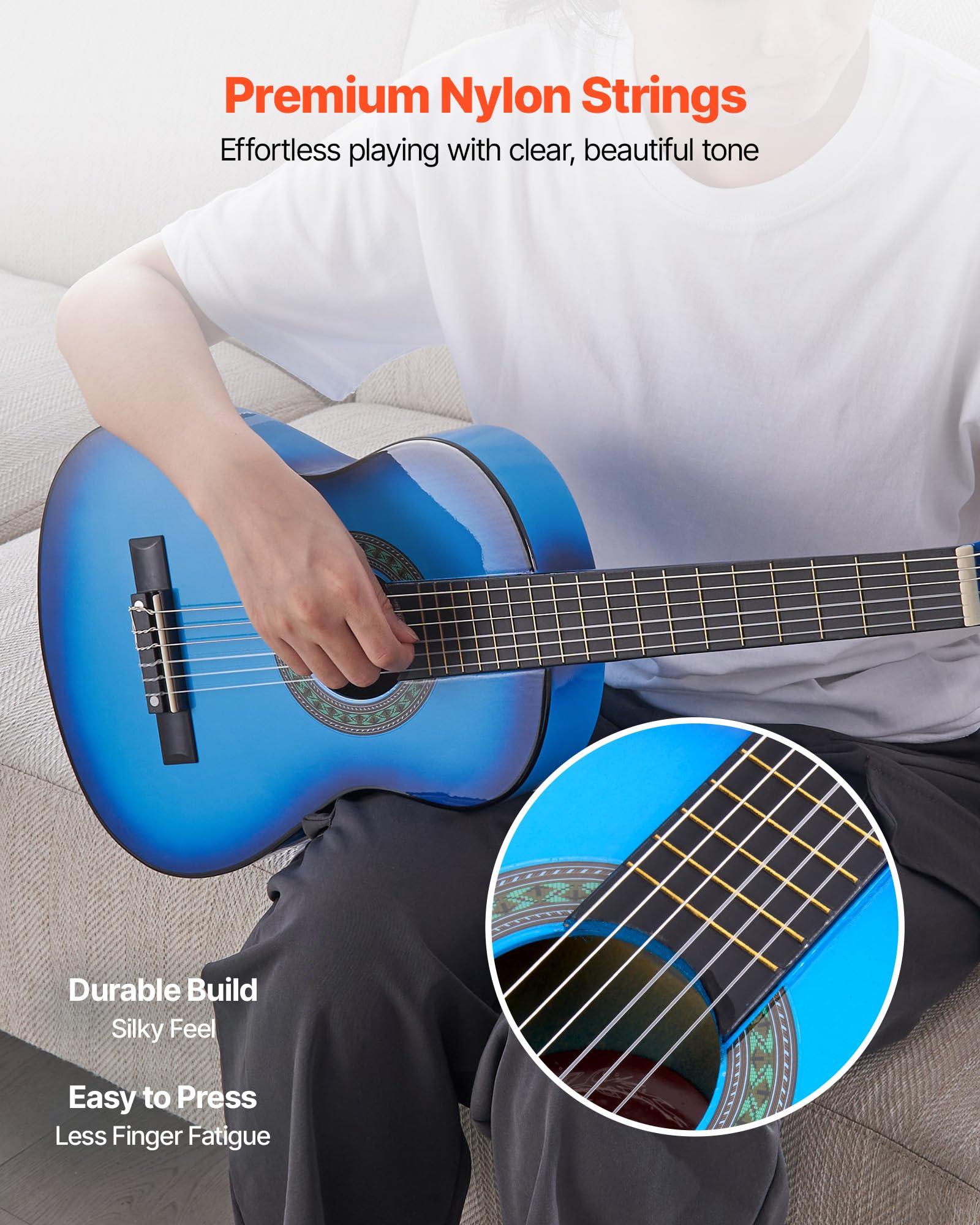 VEVOR Gitara akustyczna dla dzieci i początkujących, 76 cm gitara klasyczna z nylonowymi strunami i pełnym zestawem startowym (torba na koncert, tuner, pasek, kapo, kostki, dodatkowe struny) dla