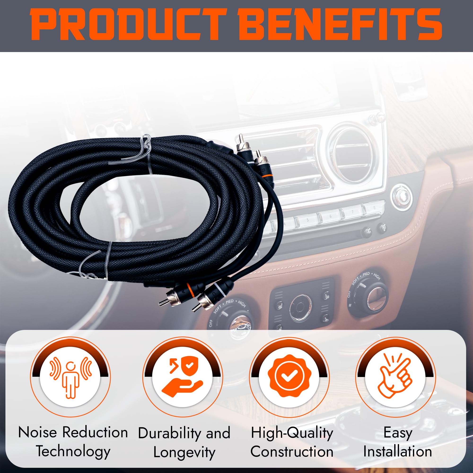 Elite Audio EA-PRM17 - Cable RCA de cobre libre de oxígeno de 2 canales, 17 pies, par trenzado macho a macho con reducción de ruido
