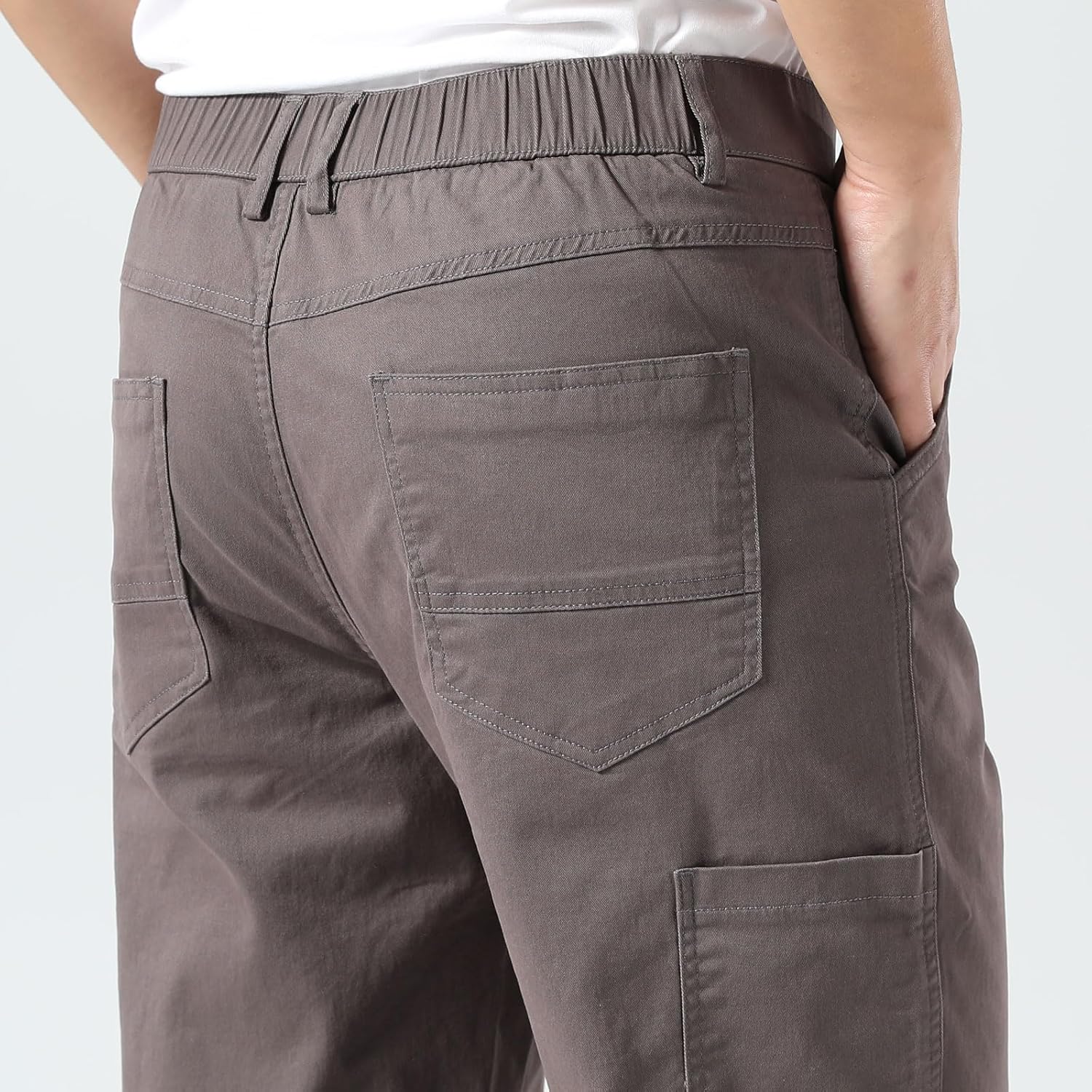 Plaid&Plain Men's Khaki Pants Stretchy Straight Fit with Side Pocket and Elastic Waistband - Image 6