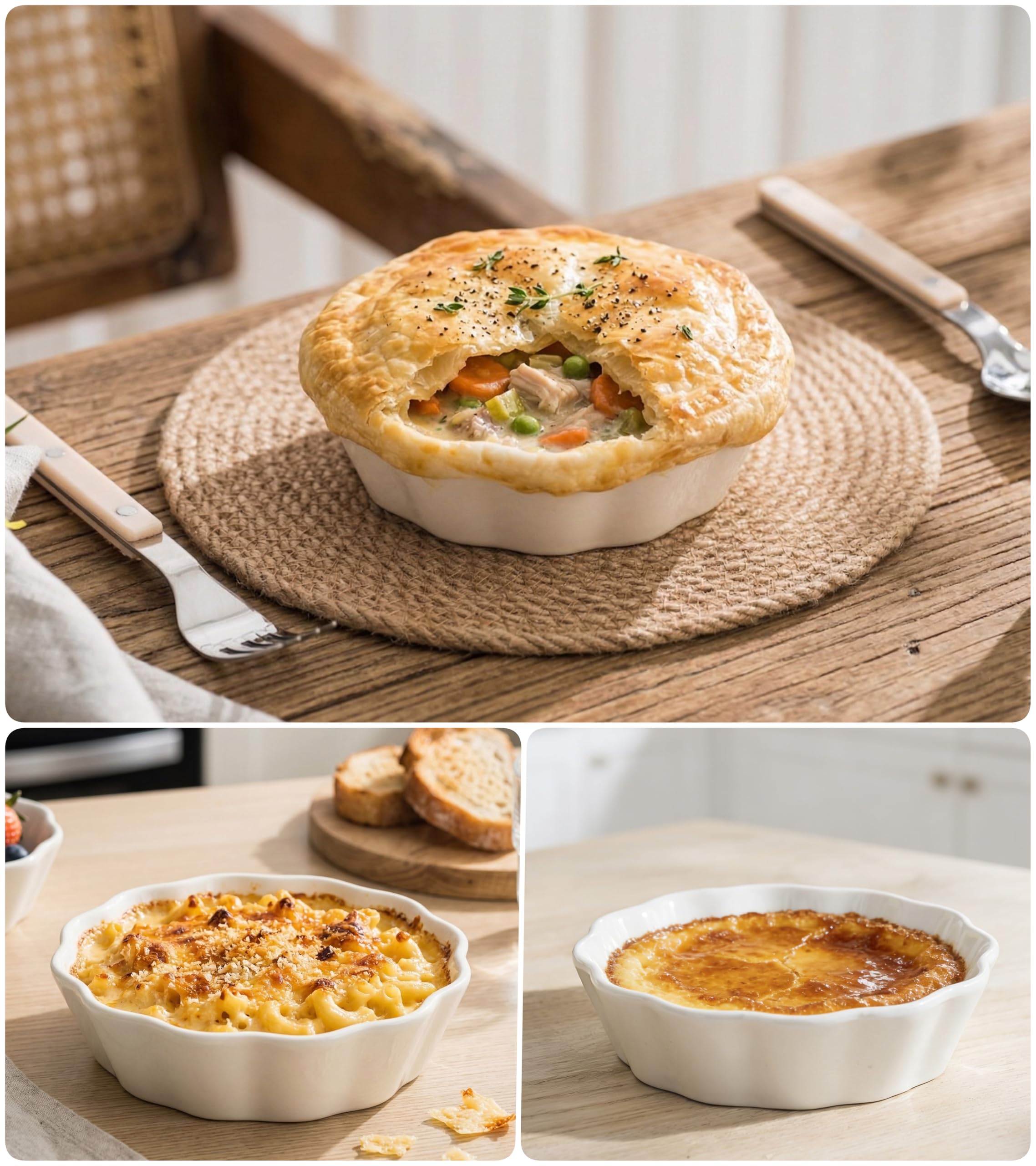 Bandeja pequeña para hornear, 12 onzas, apta para horno, mini moldes individuales para quiche, postre, tarta, ramequines de cerámica, juego de 6