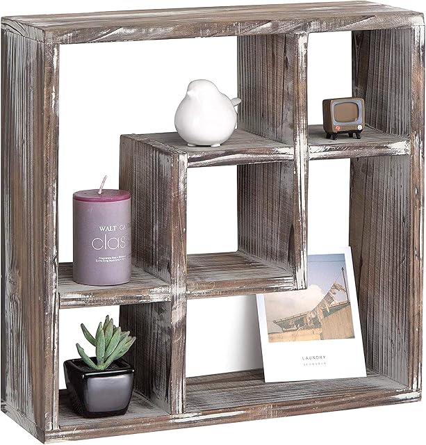 J JACKCUBE DESIGN Rustic Cube Storage Wood Shadow Box Display case 5 Compartments Wall Mount or Freestanding Box Shelves for Bathroom, Kitchen, Bedroom, Living Room -MK510A