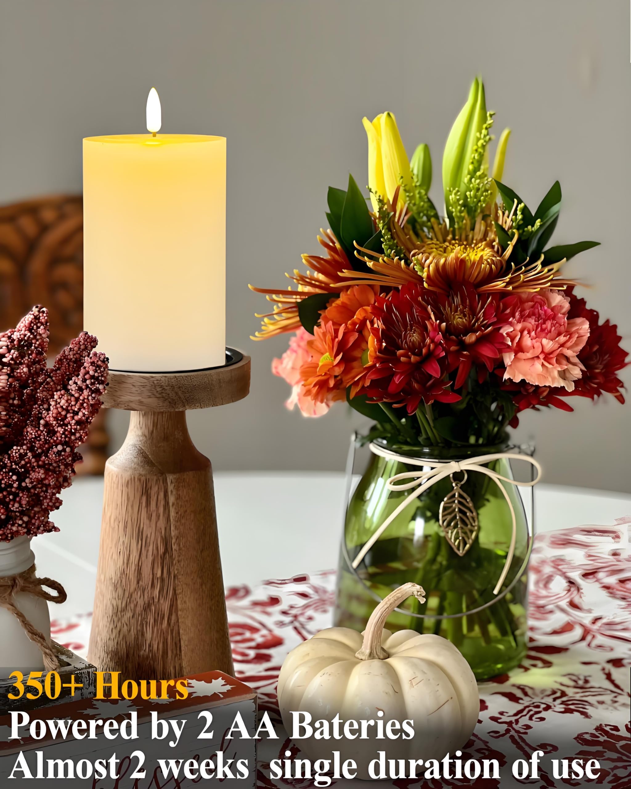 Gmnee Candele cilindriche senza fiamma, confezione da 3 candele a batteria da 350 ore con telecomando, timer, tremolanti, inodore, parte superiore piatta, in vera cera, perfette come grandi candele